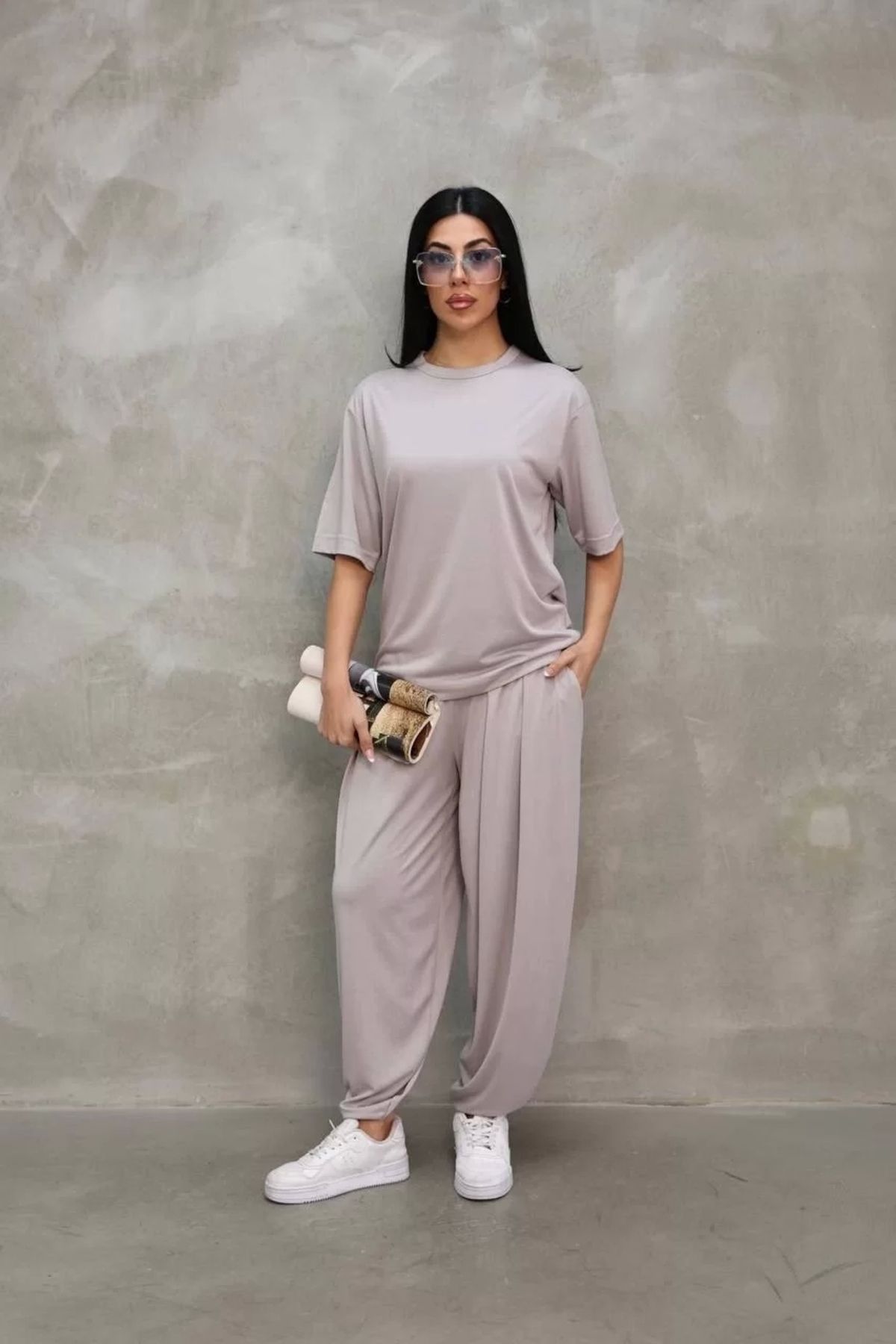 CVS Osy Modal Yumuşak Dokulu Kumaş Oversize Bisiklet Yaka T-shirt Jogger Eşofman Altı Eşofman Takımı - G