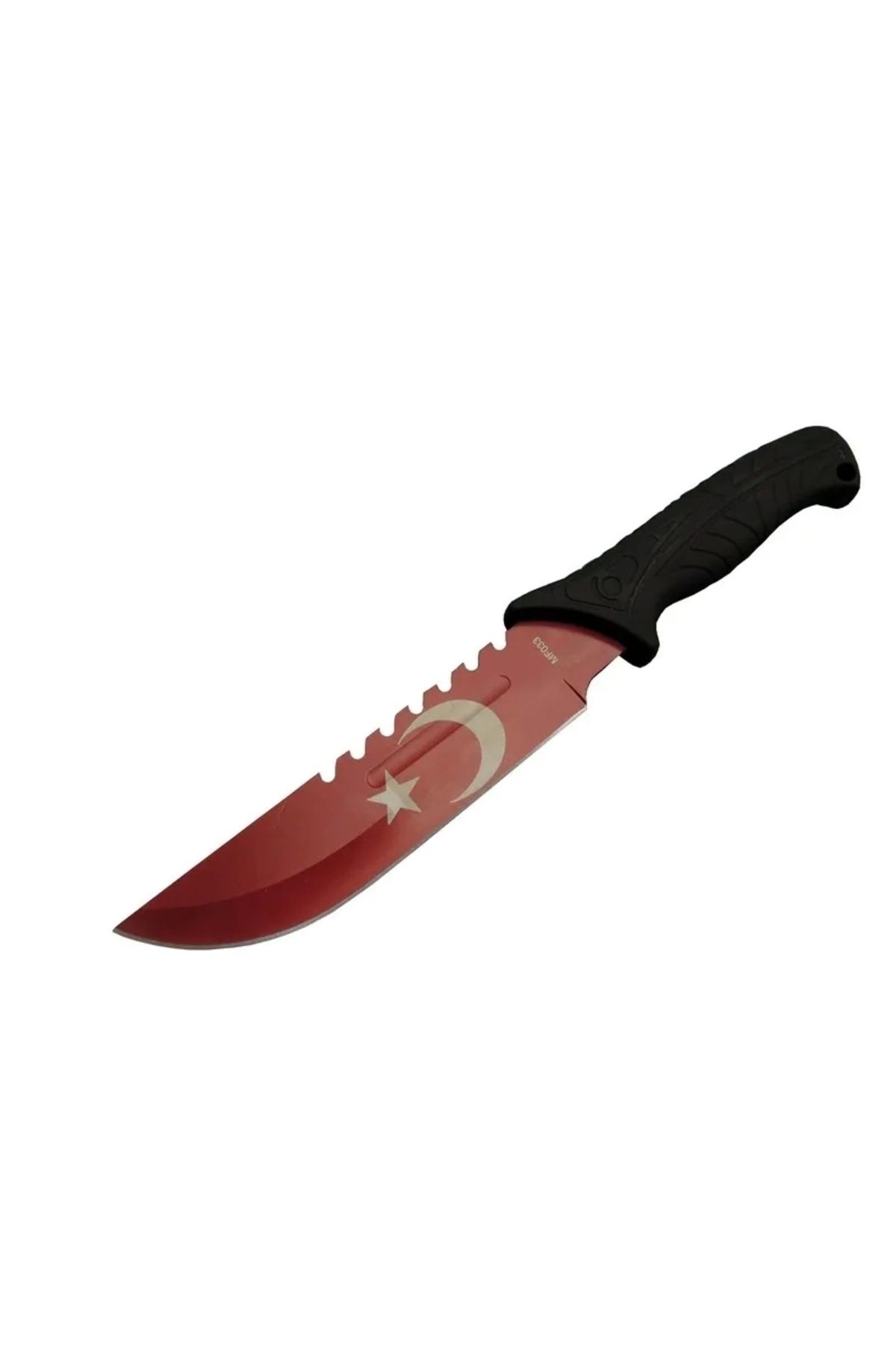 YNT İthalat Ayyıldız Mf033 Rd Kırmızı Av Bıçağı 31cm - Testere Detaylı Bıçak, Oluklu, Kılıflı, Plastik Sap