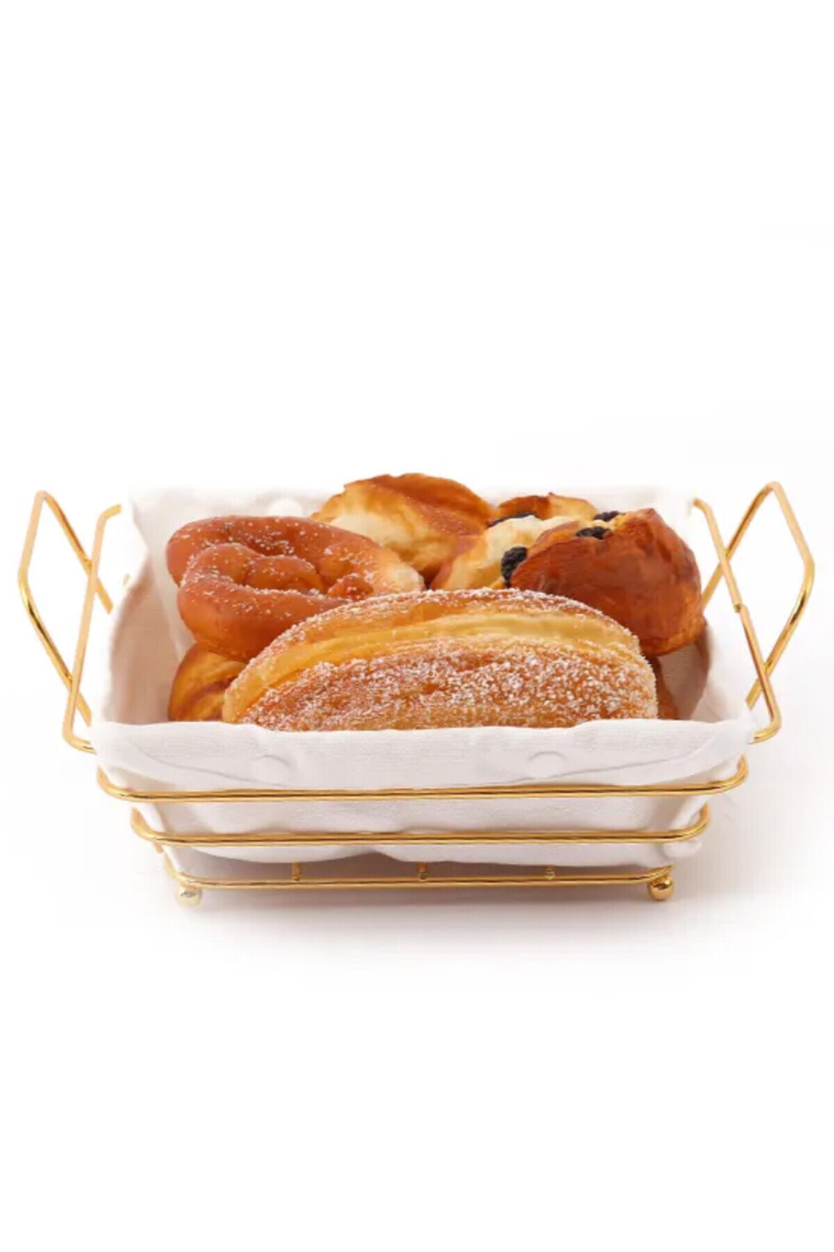 PUFO-Rectangular metal basket kitchen for serving bread, with legs and removable textile cover 3