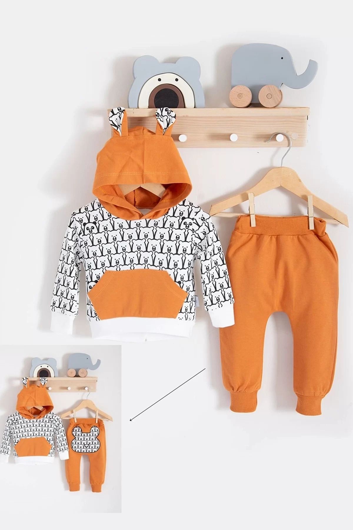 Shop58 Minik Ayıcıklar Desenli 2'li % 100 Pamuk Erkek Bebek Takımı
