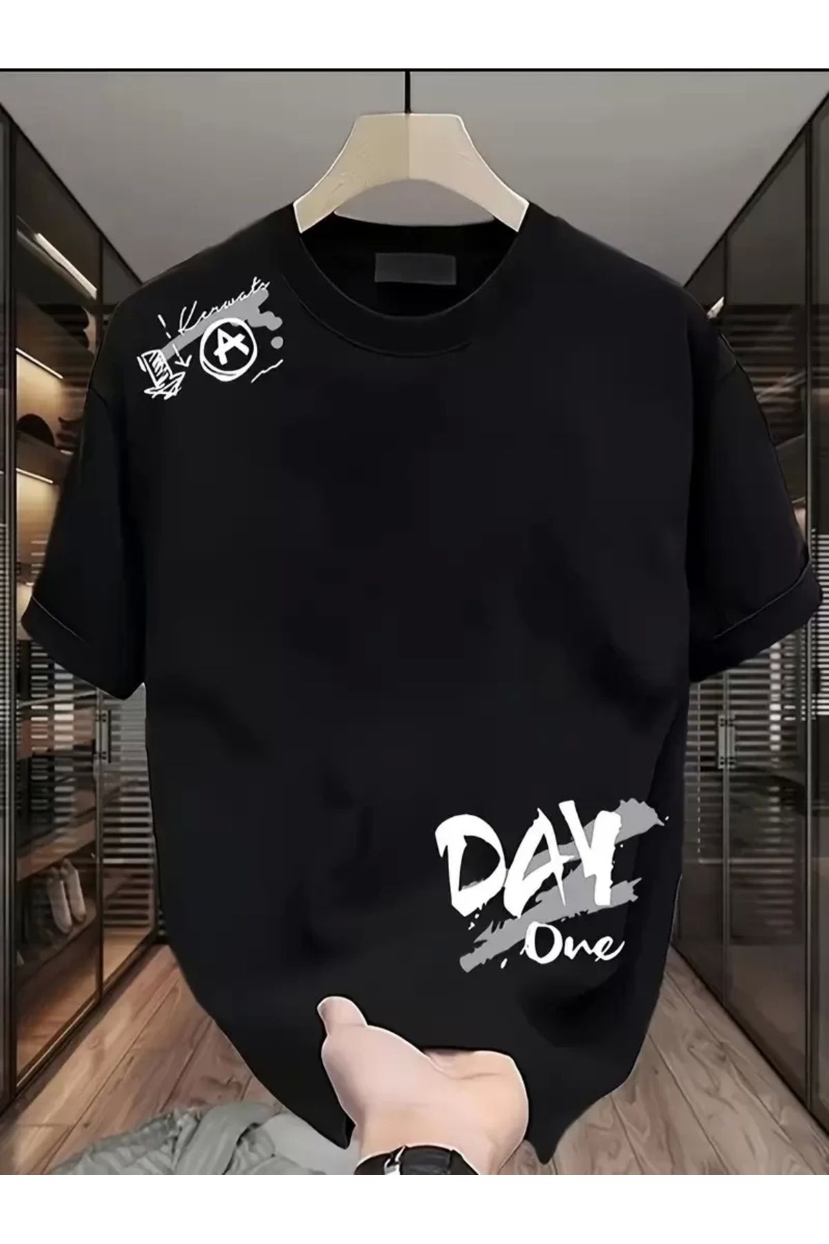CVS Day One Baskılı Oversize Bisiklet Yaka T-shirt - Siyah