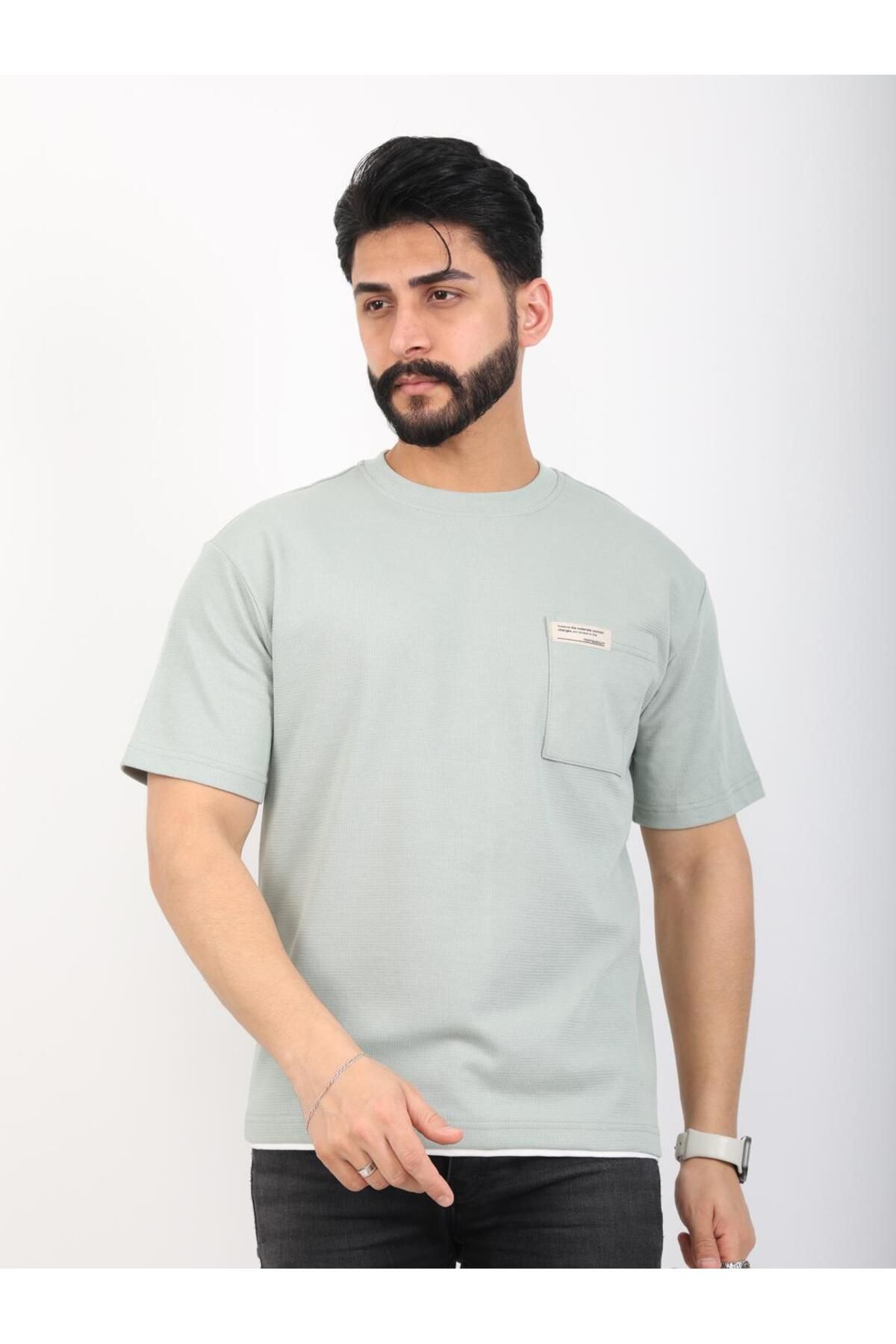 twentyfive25 Erkek Bisiklet Yaka Cepli Oversize Tişört