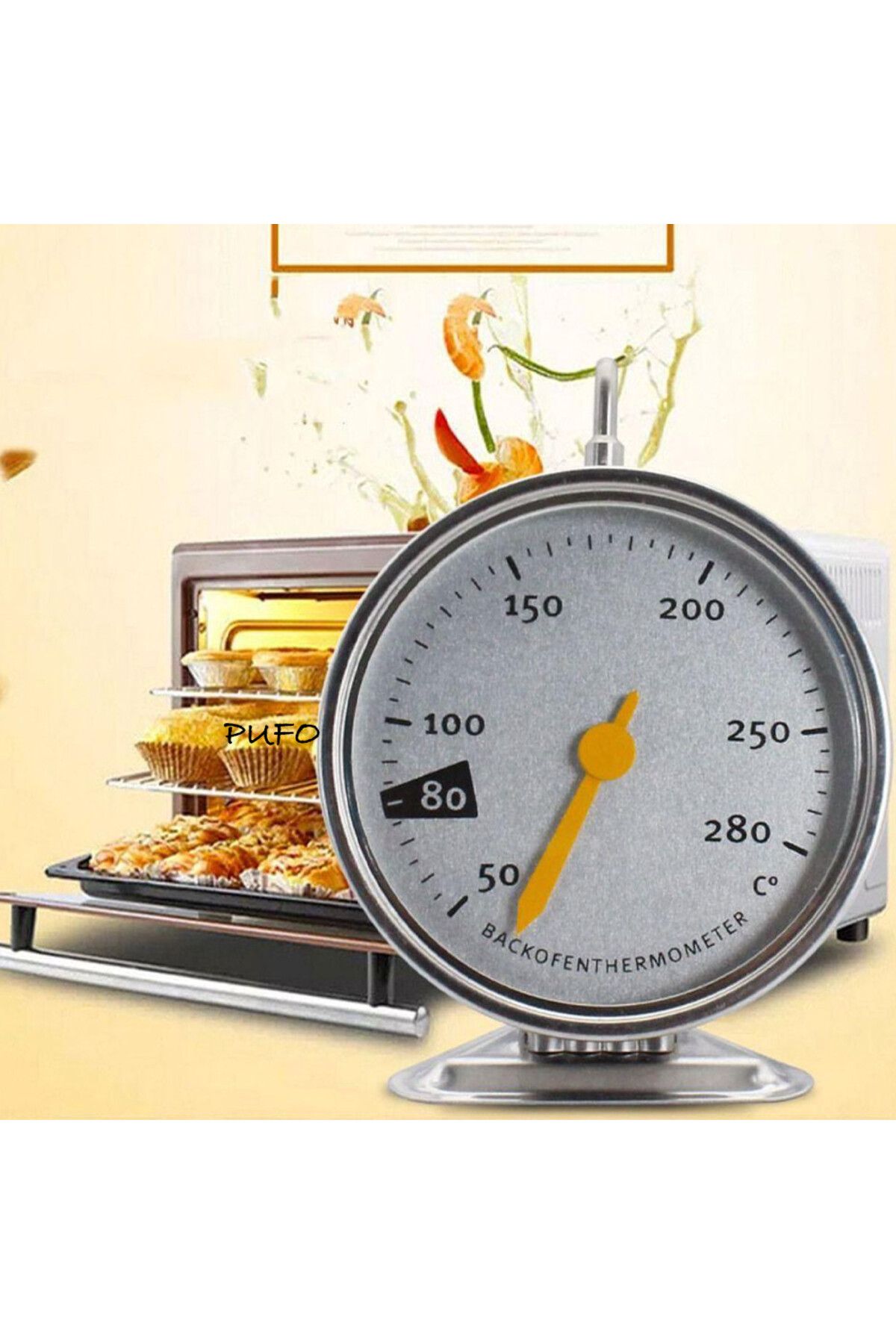 PUFO-Meat Analog Metal Thermometer With Hook For Oven, Measuring Range 50-280°c 6