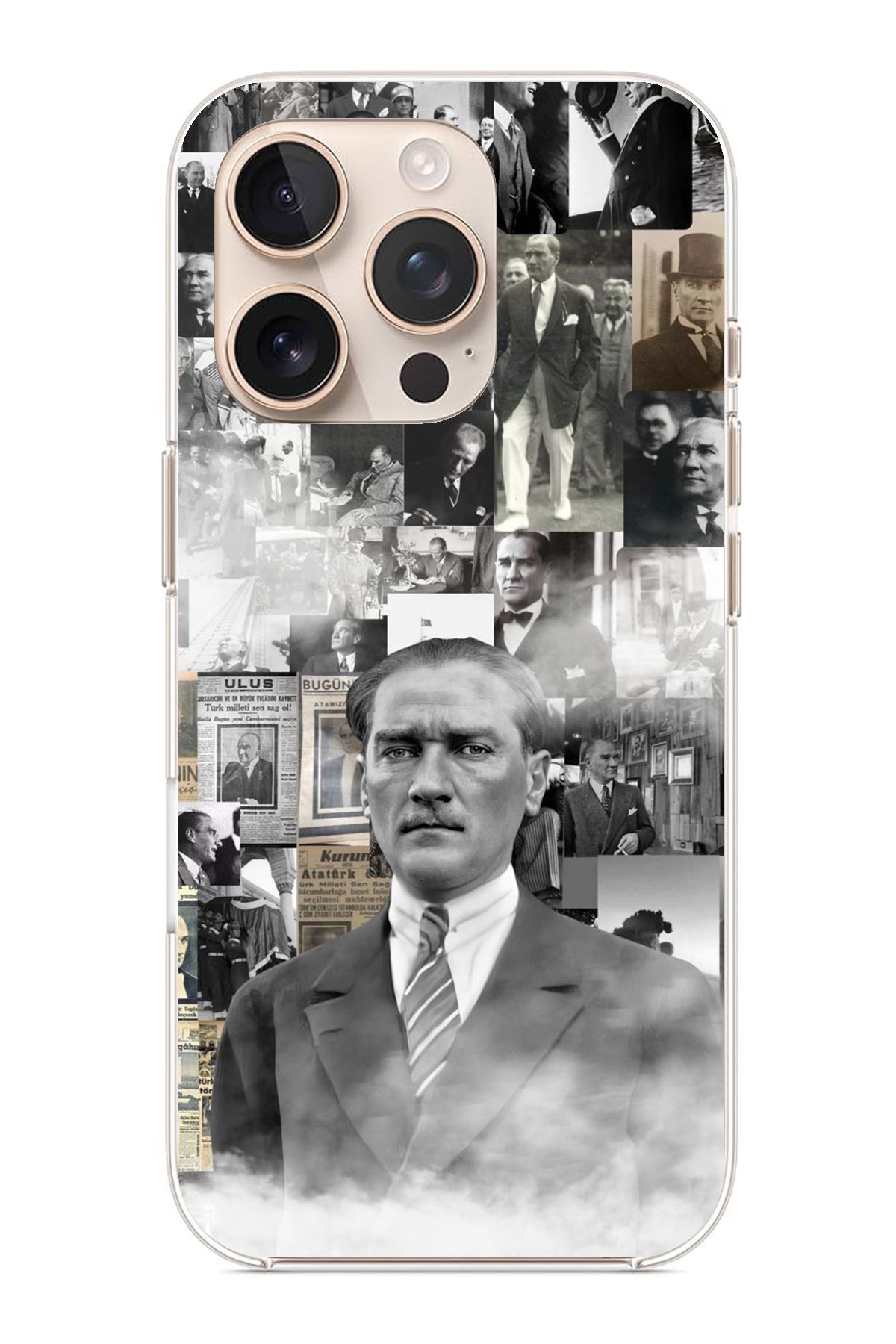 TechTree iPhone 16 Pro Max Uyumlu Mustafa Kemal Atatürk Kolaj Şeffaf Silikon Kılıf