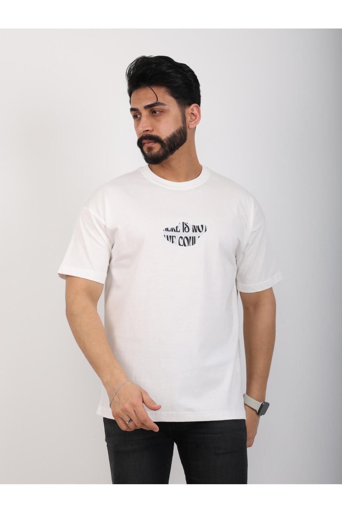 twentyfive25 Erkek Bisiklet Yaka Baskılı Oversize Tişört