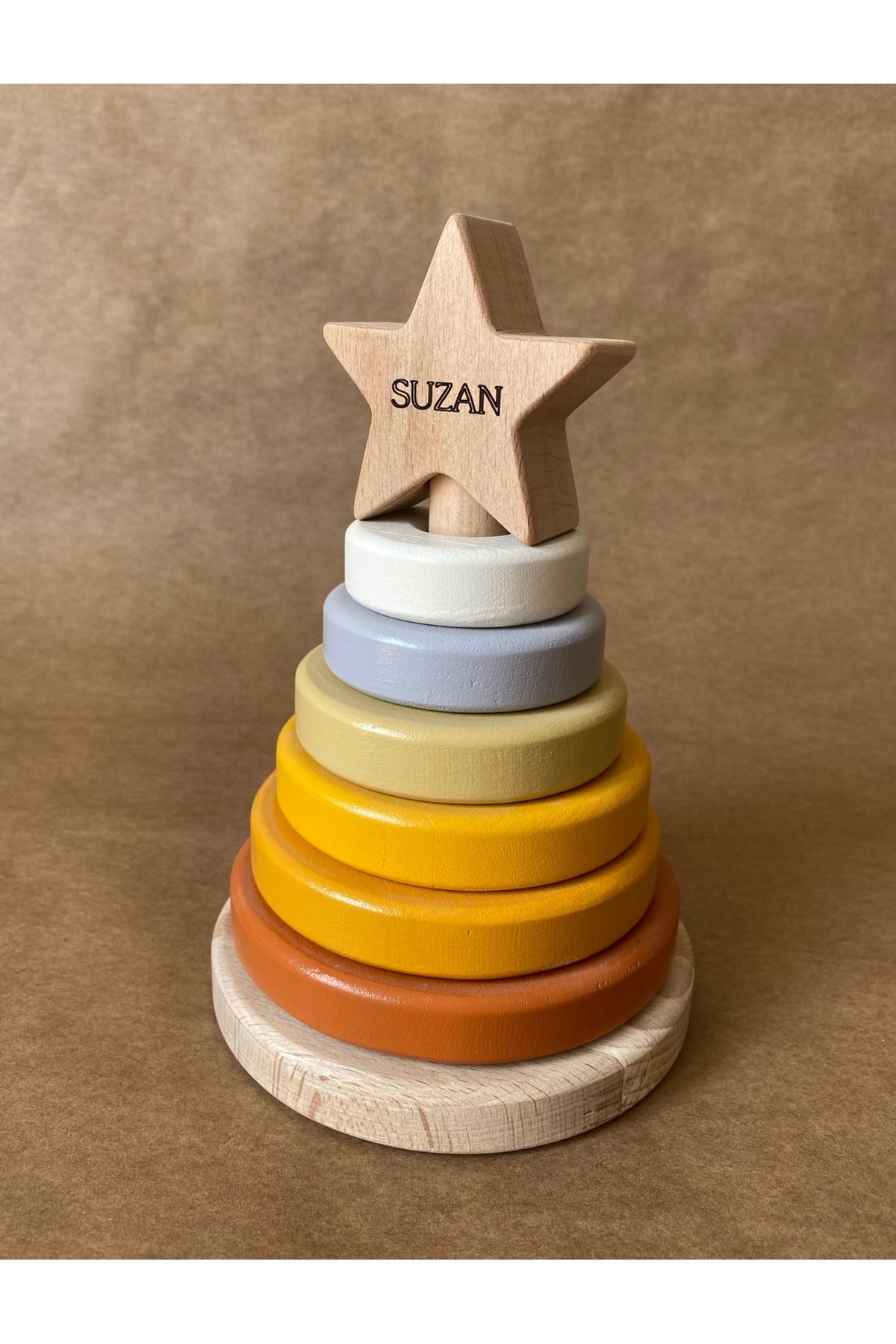 tiny wood İsme Özel Ahşap Yıldız Halka Kule | Montessori Eğitici Oyuncak & Dekoratif Ahşap Hanoi