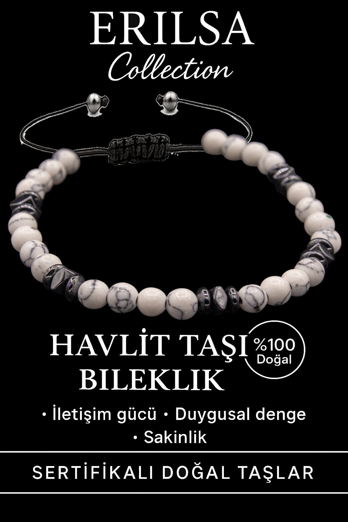 Erilsa Sertifikalı Fasetli AAA+ Terahertz ve Havlit Taşı Bileklik – İnce Model Denge ve Huzur
