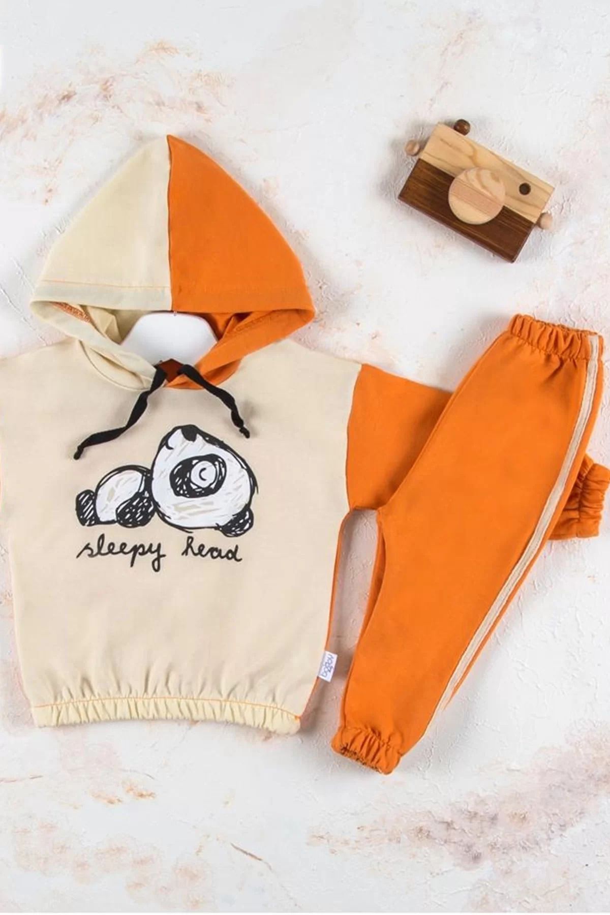 Shop58 Panda Desenli Kapişonlu Erkek Bebek Takımı