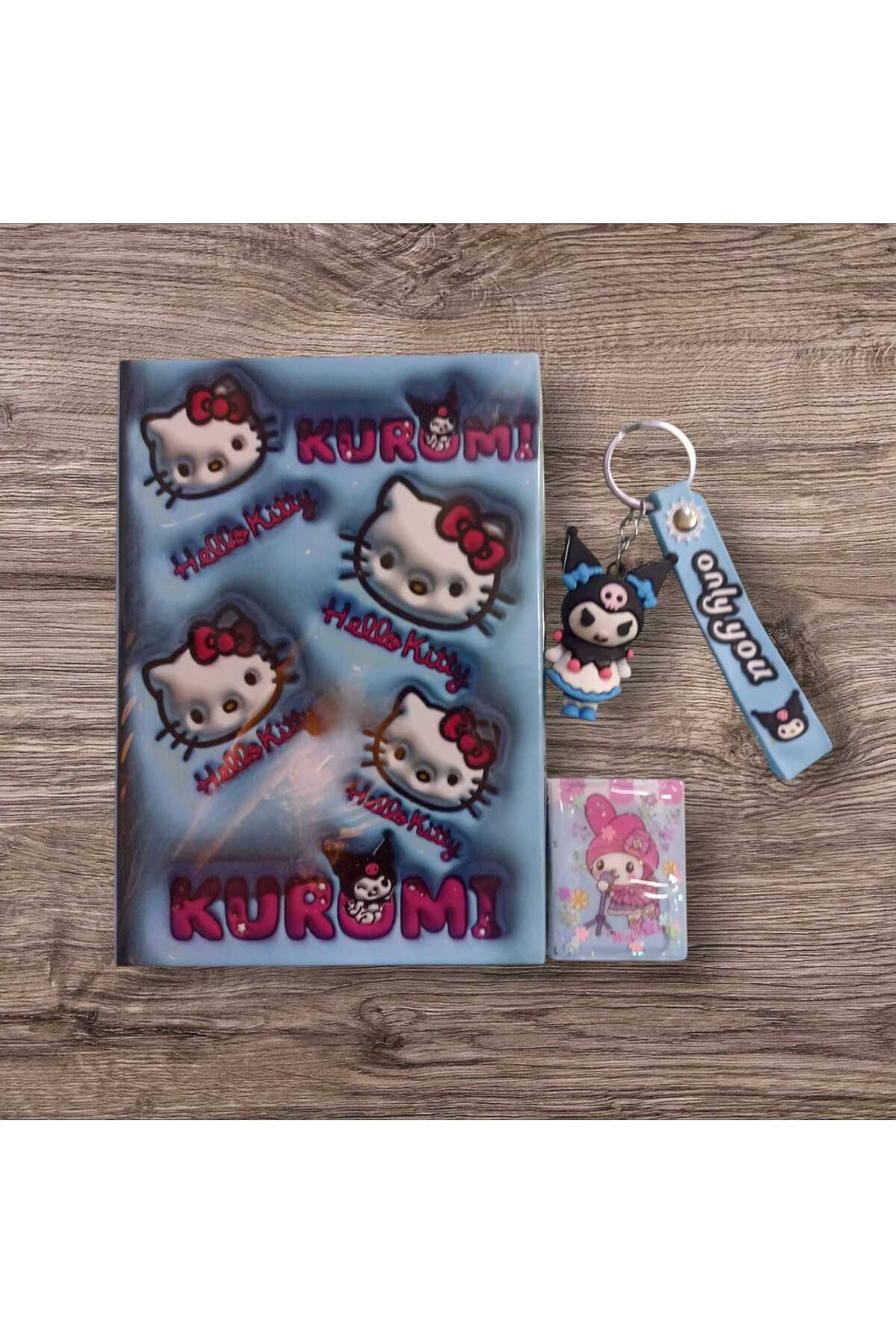 tomhedi TOMHEDİ Kuromi Anahtarlık Hediyeli Defter Seti (Defter+Stickerli defter+Anahtarlık)