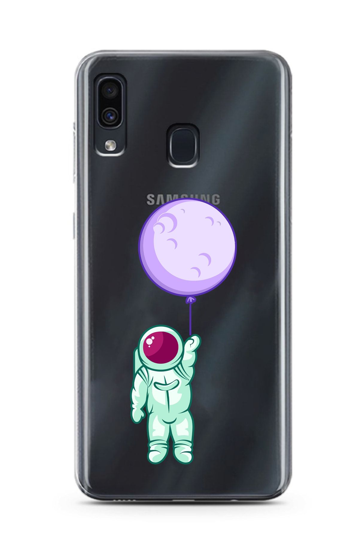 moonset Samsung Galaxy A20 / A30 Uyumlu Astronot Tasarımlı Baskılı Şeffaf Telefon Kılıfı