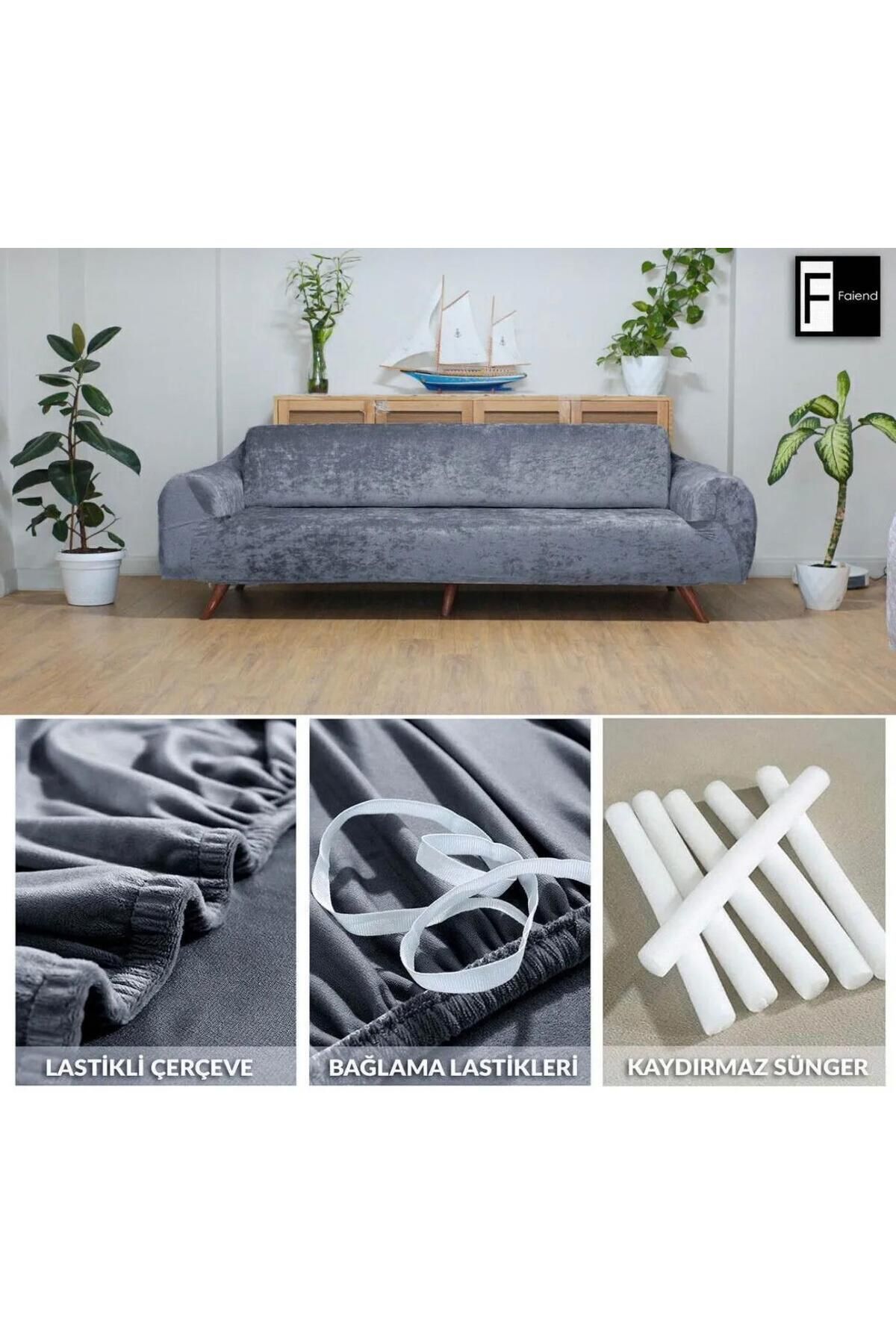Home Kadife Geçirmeli Koltuk Örtü Seti 3+3