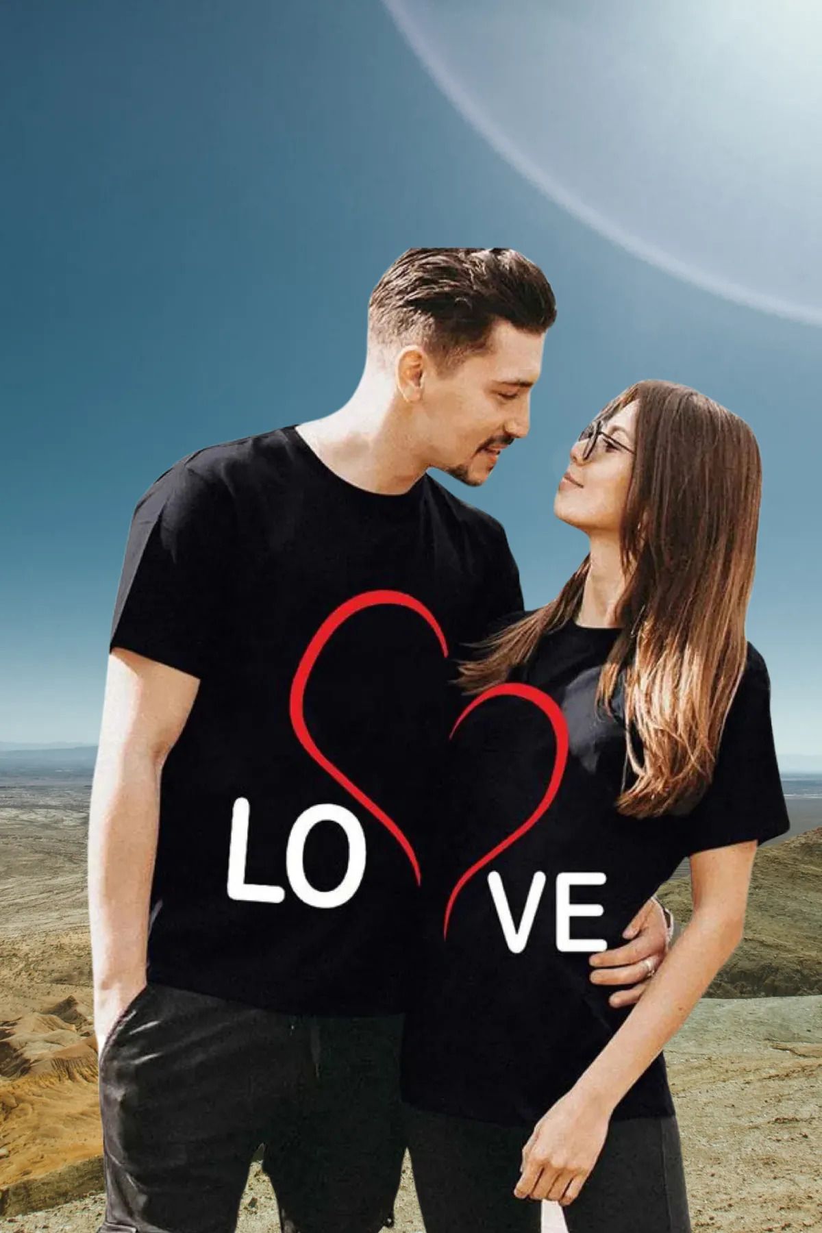FeaR LeeS 2 li Unisex Oversize Bisiklet Yaka Sevgili Çift Kapli Karakter Kombin Tişört