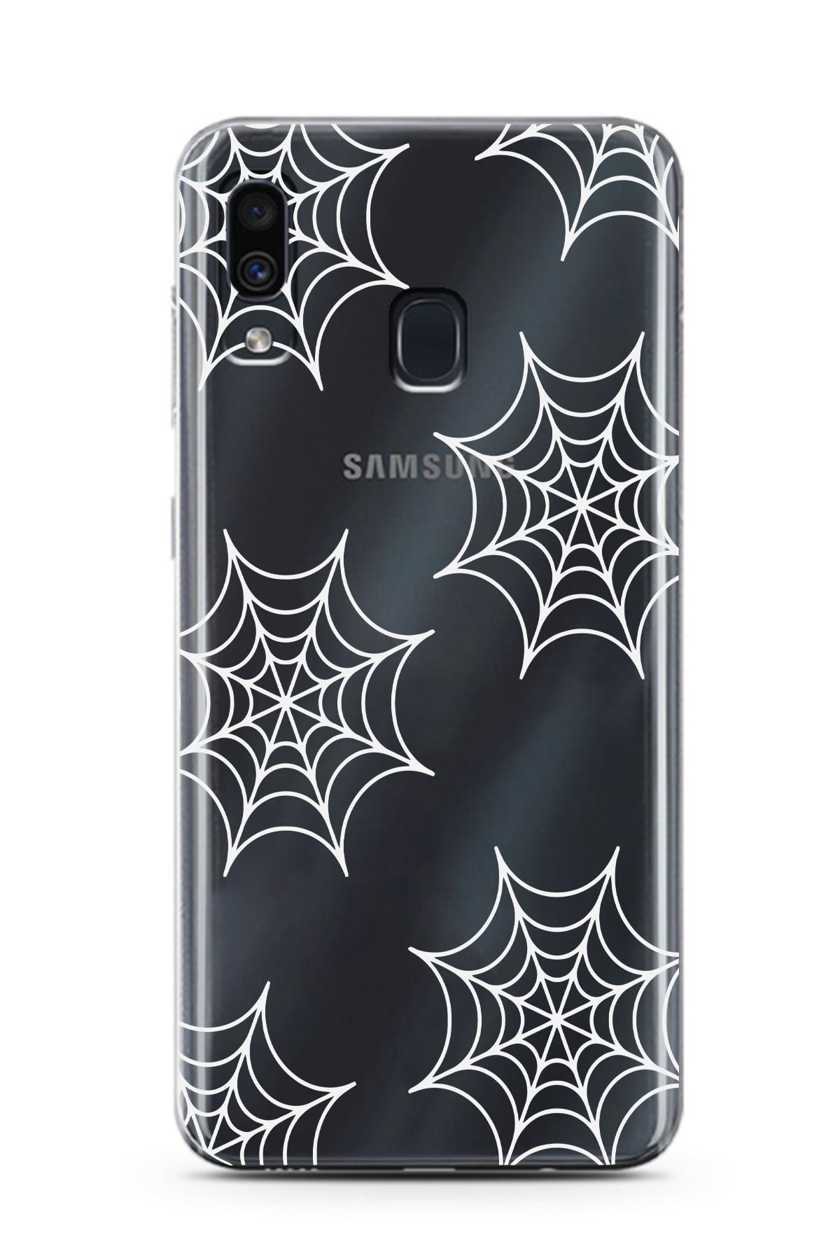 moonset Samsung Galaxy A20 / A30 Uyumlu Örümcek Ağ Tasarımlı Baskılı Şeffaf Telefon Kılıfı