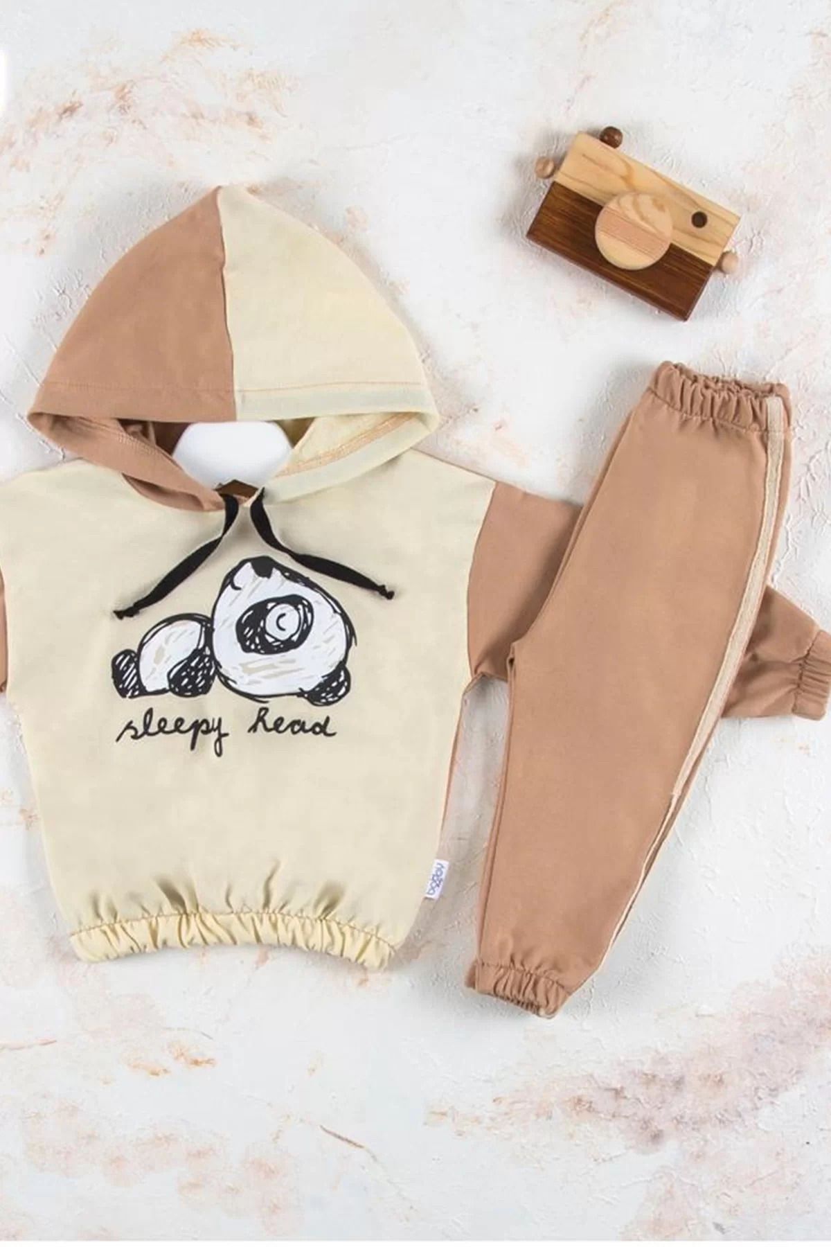 Shop58 Panda Desenli Kapişonlu Erkek Bebek Takımı