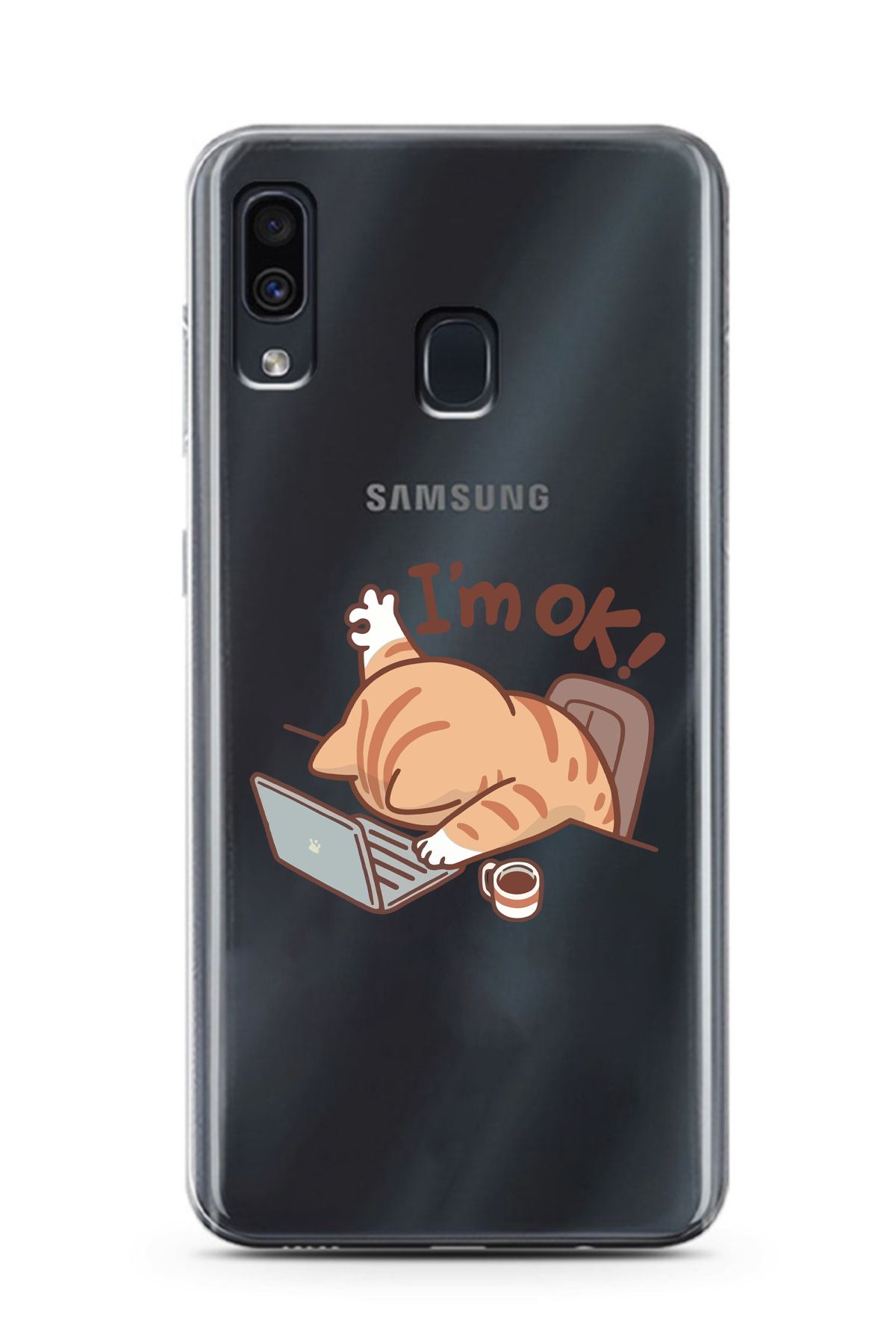 moonset Samsung Galaxy A20 / A30 Uyumlu Sevimli Kedi Tasarımlı Baskılı Şeffaf Telefon Kılıfı