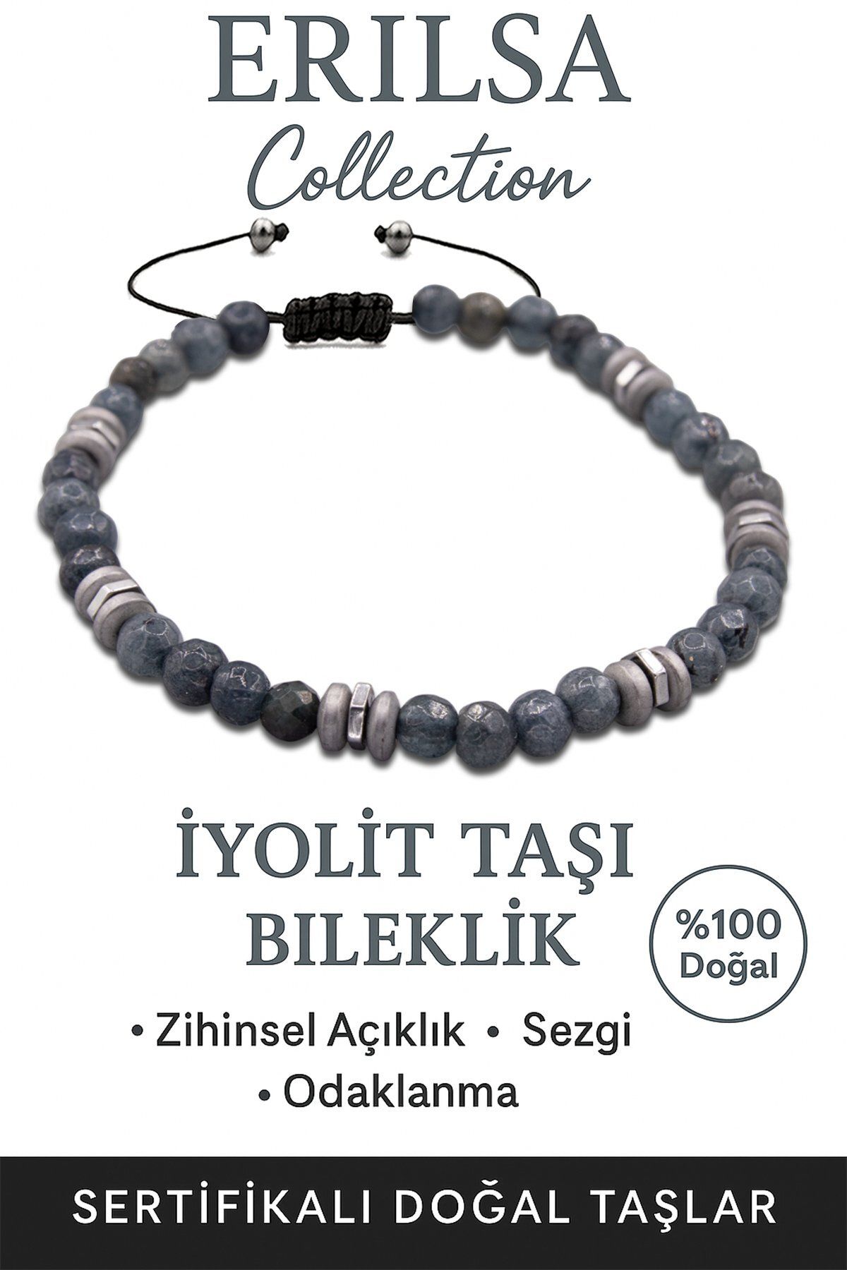 Erilsa Sertifikalı Fasetli AAA+ Terahertz ve İyolit Taşı Bileklik – İnce Model İlham ve Sezgi