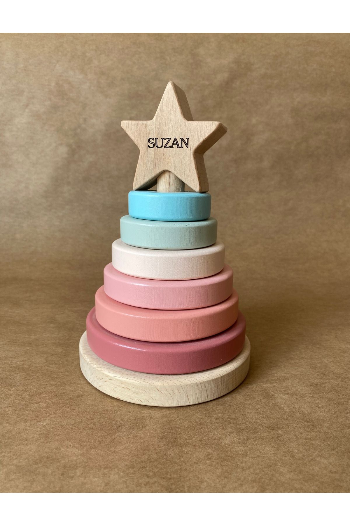 tiny wood İsme Özel Ahşap Yıldız Halka Kule | Montessori Eğitici Oyuncak & Dekoratif Ahşap Hanoi