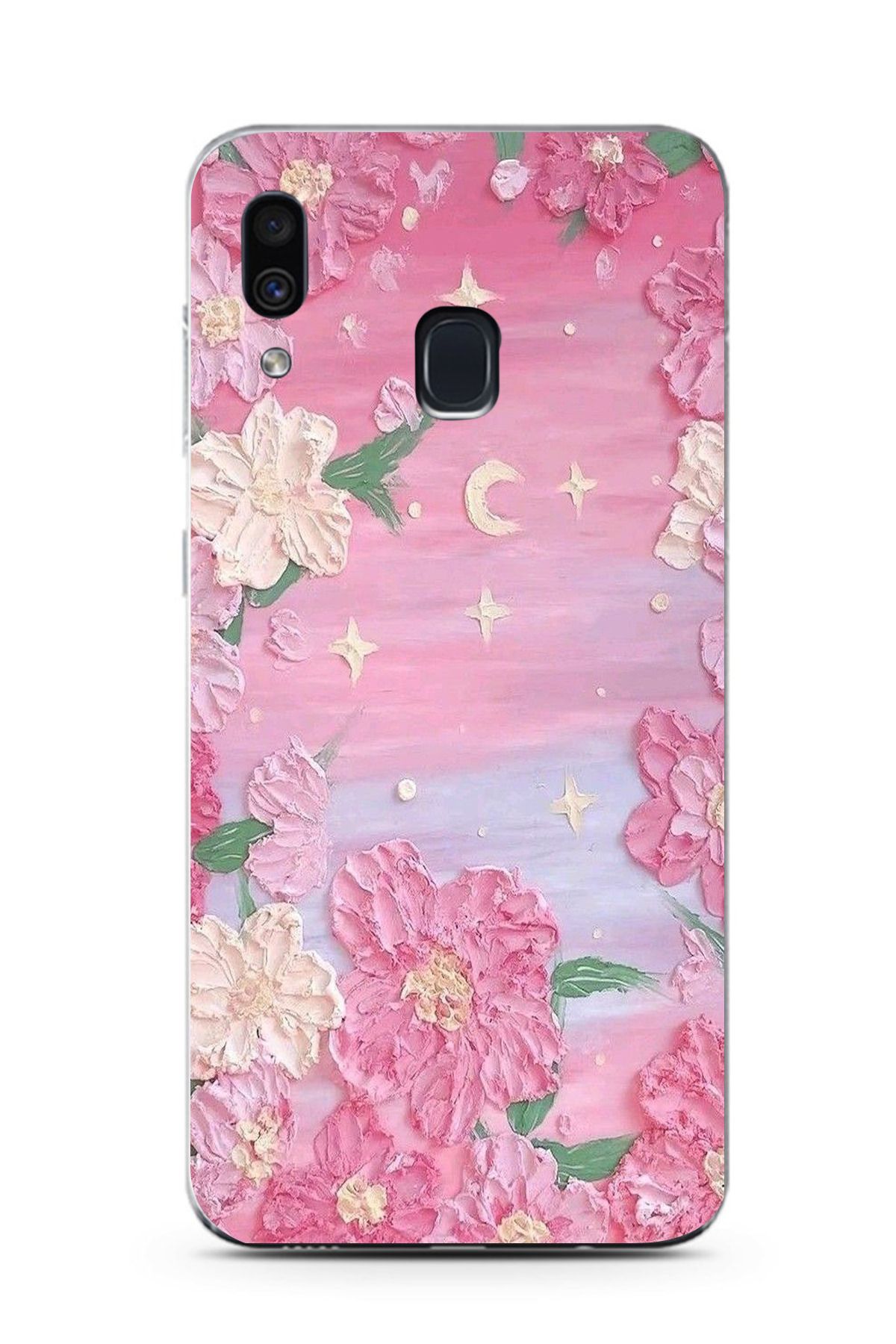 moonset Samsung Galaxy A20 / A30 Uyumlu Pastel Çiçekler Tasarımlı Baskılı Şeffaf Telefon Kılıfı
