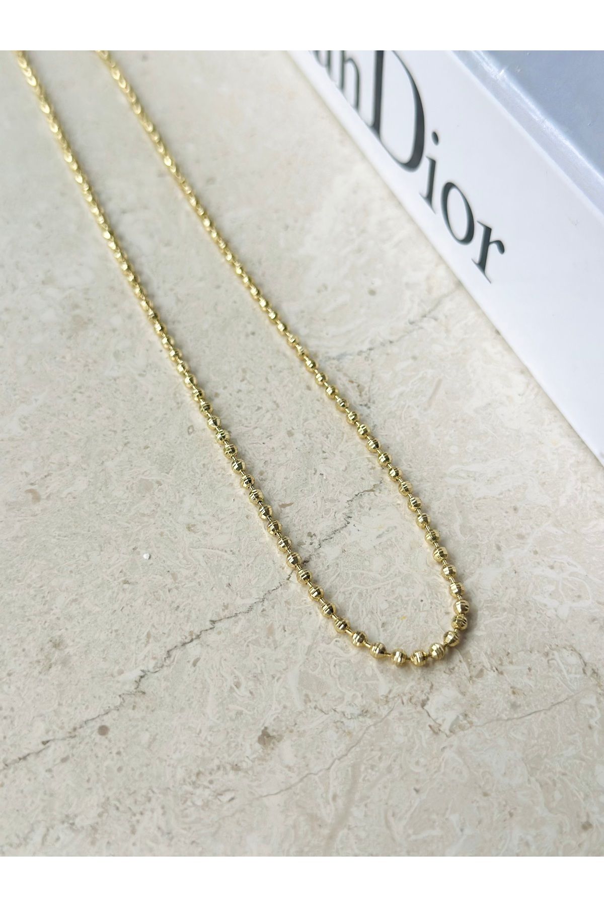 shop İnce topçuklu gold çelik kolye 3 numara