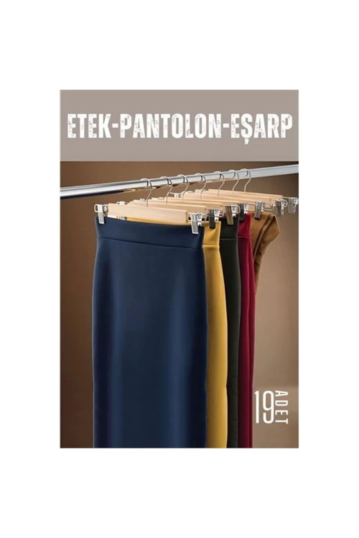 STOREMAX Etek Pantolon Eşarp Kıskaçlı Askı 19 Adet Ahşap