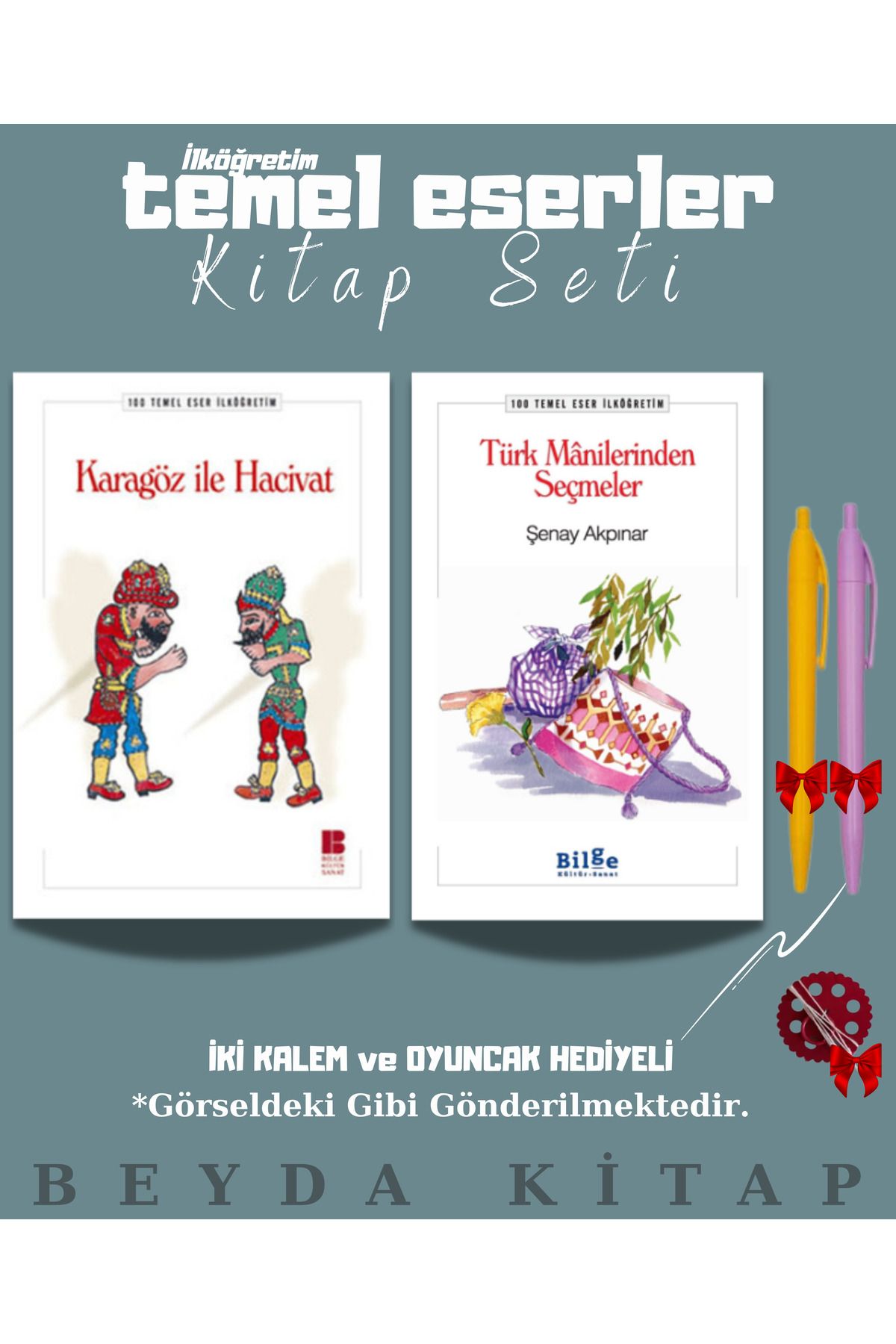 Bilge Kültür Sanat Karagöz ile Hacivat - Türk Manileri - Oyuncak ve Kalem Hediyeli - 100 Temel Eser Kitap Seti
