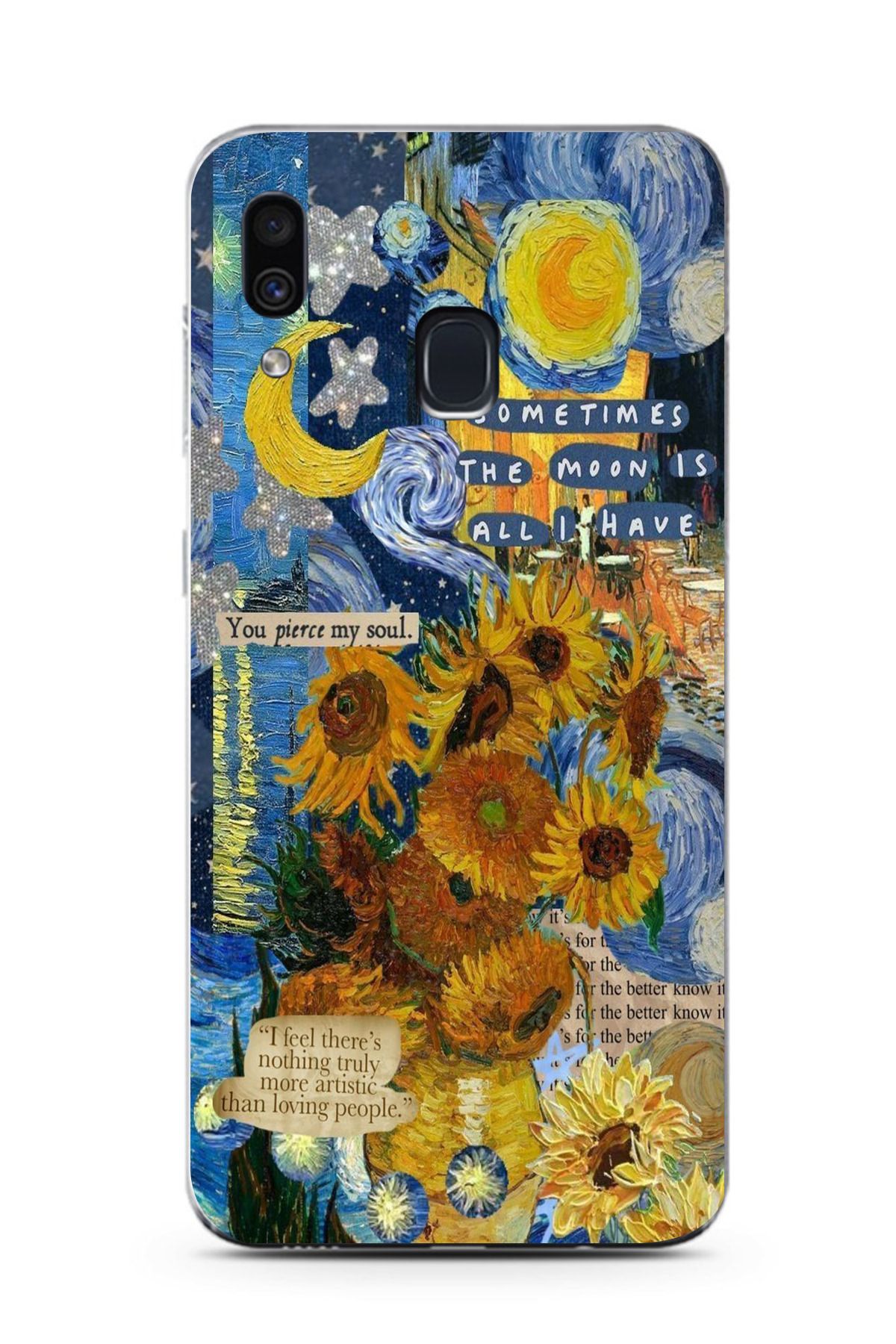 moonset Samsung Galaxy A20 / A30 Uyumlu Van Gogh Tasarımlı Baskılı Şeffaf Telefon Kılıfı