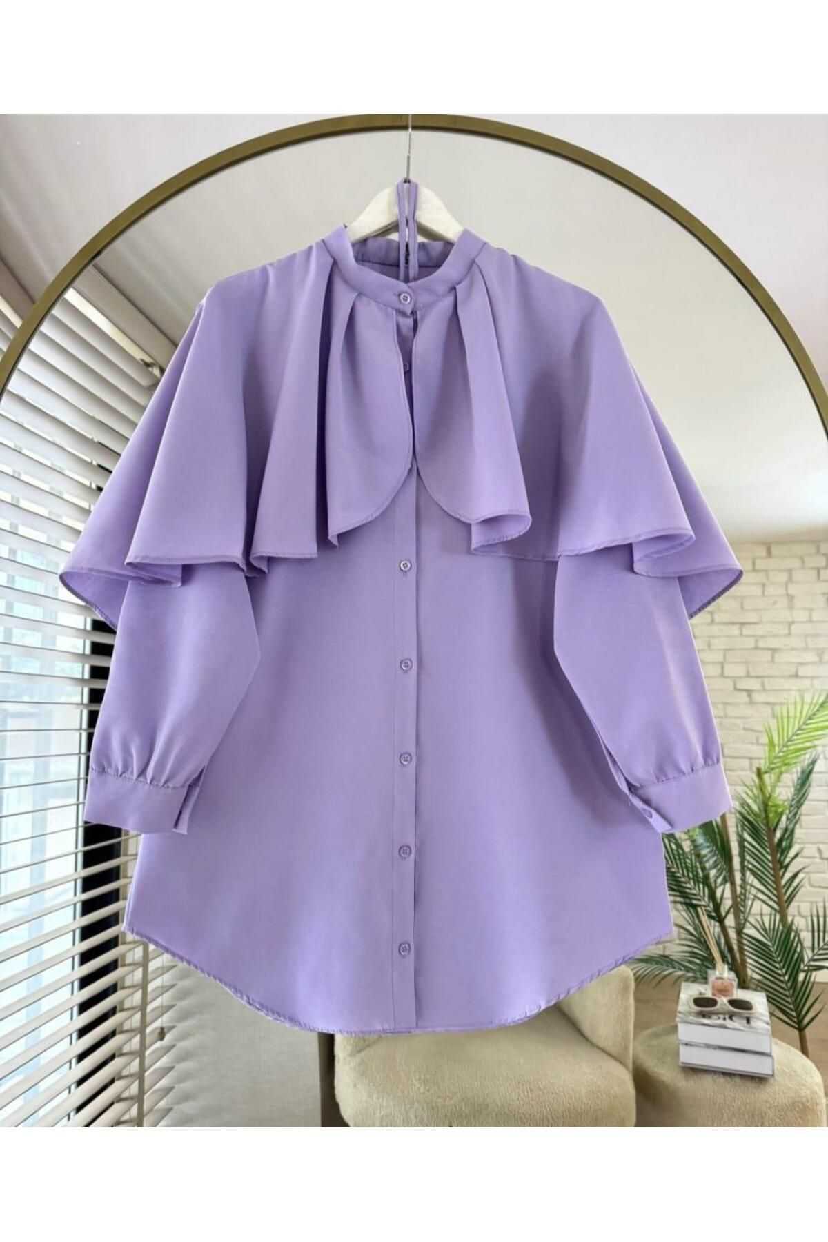 Nergis Neva Butik pelerinli-kusak-detayli-hakim-yaka-tesettur-gomlek