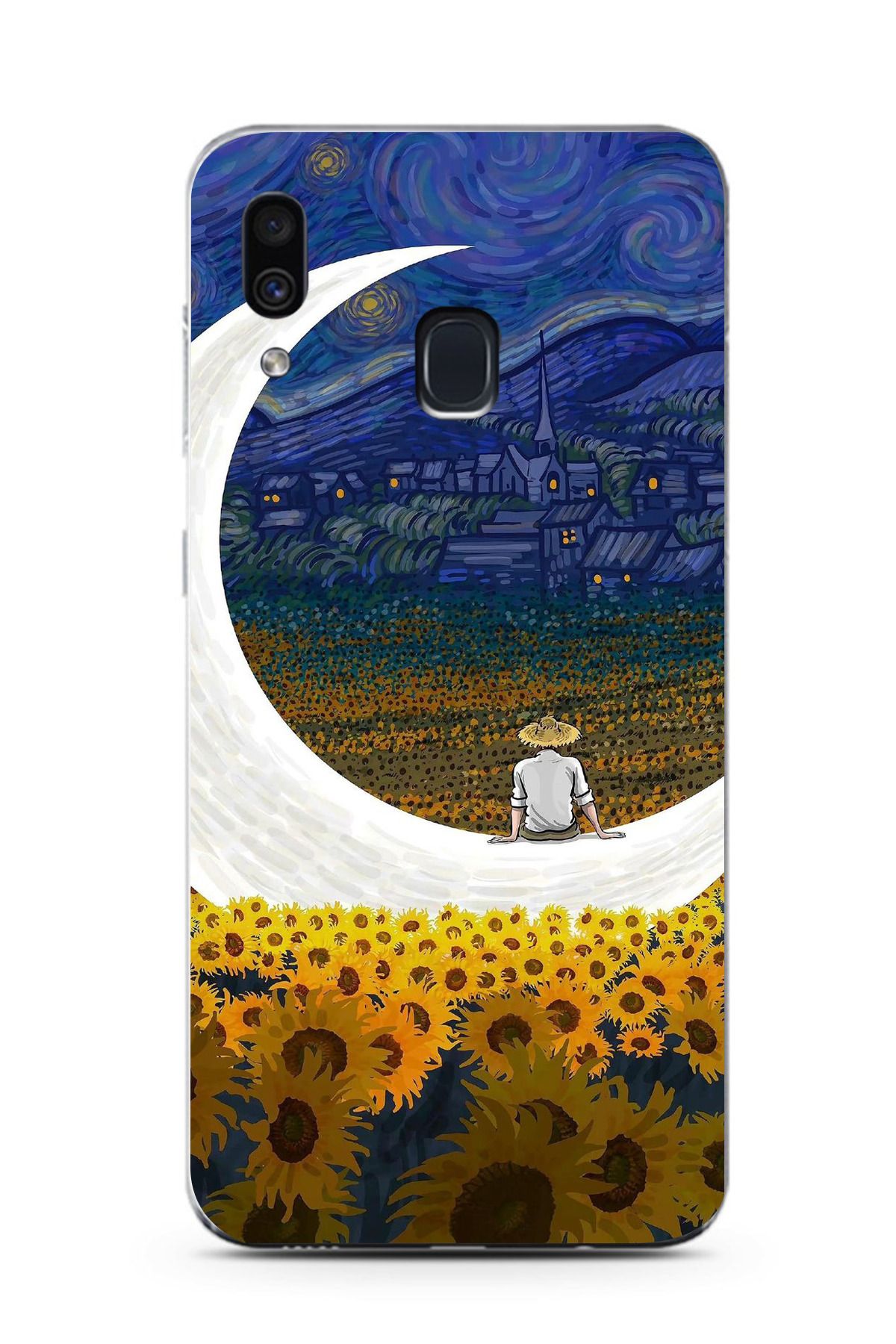 moonset Samsung Galaxy A20 / A30 Uyumlu Van Gogh Tasarımlı Baskılı Şeffaf Telefon Kılıfı