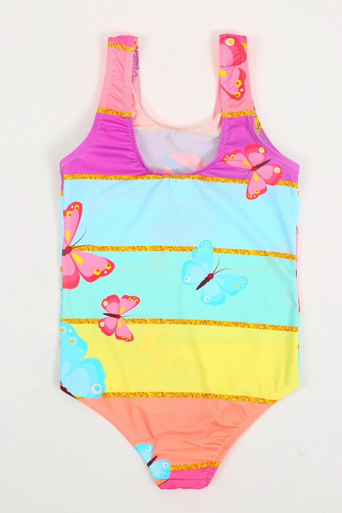 Papiş Şık Kelebek Lol Bebek Baskılı Kız Çocuk Mayo Deniz Bikinisi Hızlı Kuruyan Esnek Rahat Kalıp 2-11 Yaş fotoğrafı 6 (önizleme)