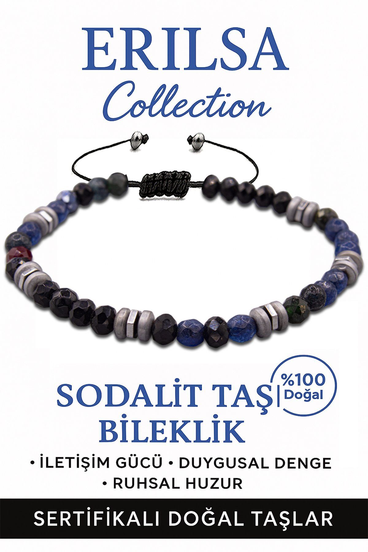 Erilsa Sertifikalı Fasetli AAA+ Terahertz ve Sodalit Taşı Bileklik – İnce Model Zihinsel Berraklık
