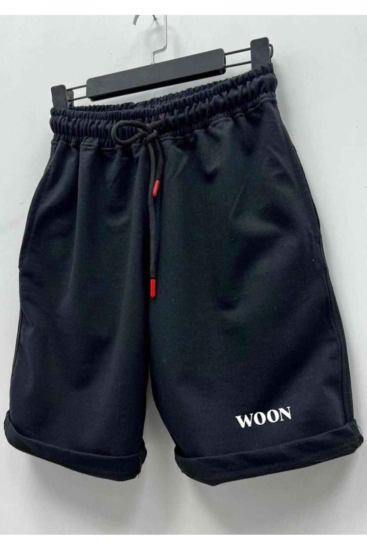 woonkey UNISEX BEL LASTİKLİ SİYAH YAZLIK TREND ŞORT