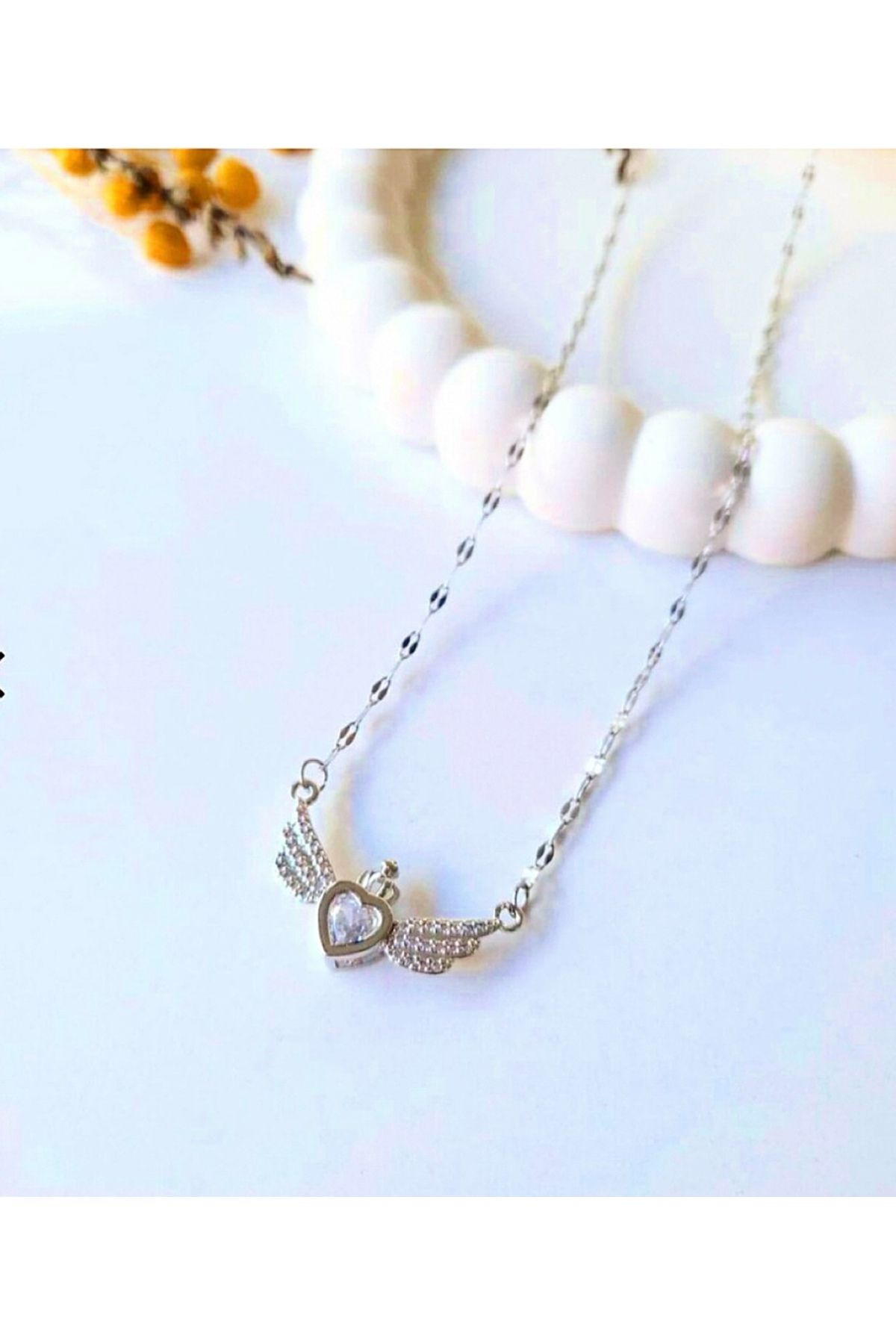shop GÜMÜŞ RENK MELEK KANADI KARARMAZ ÇELİK KOLYE