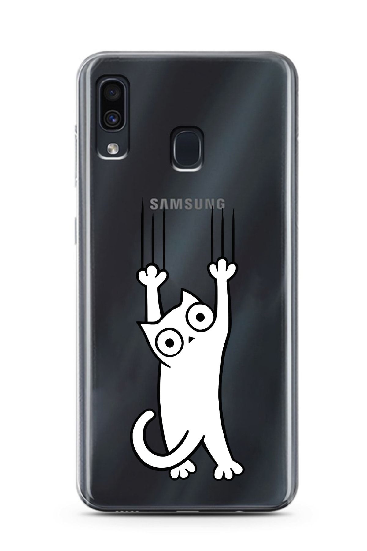 moonset Samsung Galaxy A20 / A30 Uyumlu Kedi Tasarımlı Baskılı Şeffaf Telefon Kılıfı