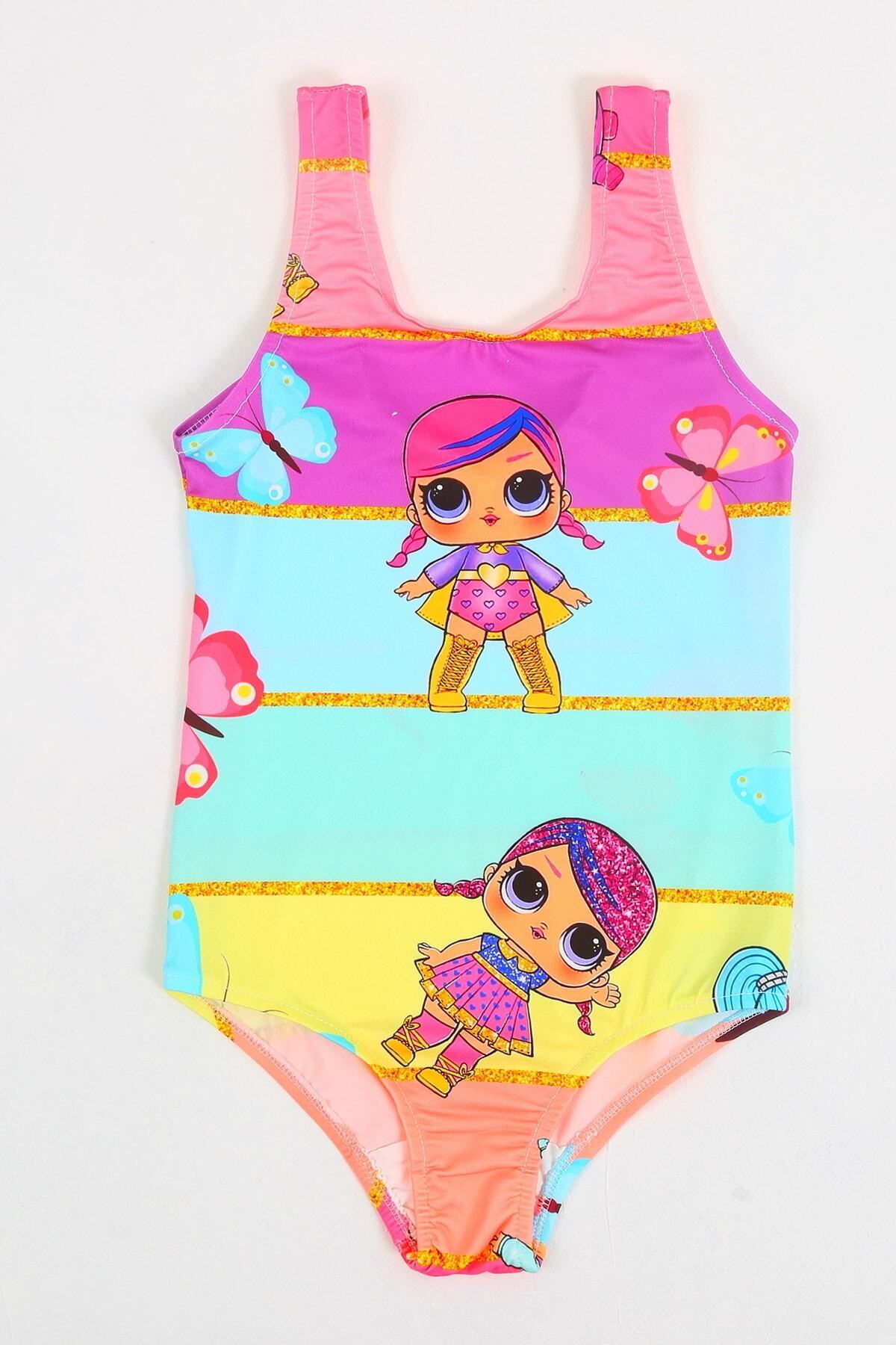 Papiş Şık Kelebek Lol Bebek Baskılı Kız Çocuk Mayo Deniz Bikinisi Hızlı Kuruyan Esnek Rahat Kalıp 2-11 Yaş fotoğrafı 5 (önizleme)