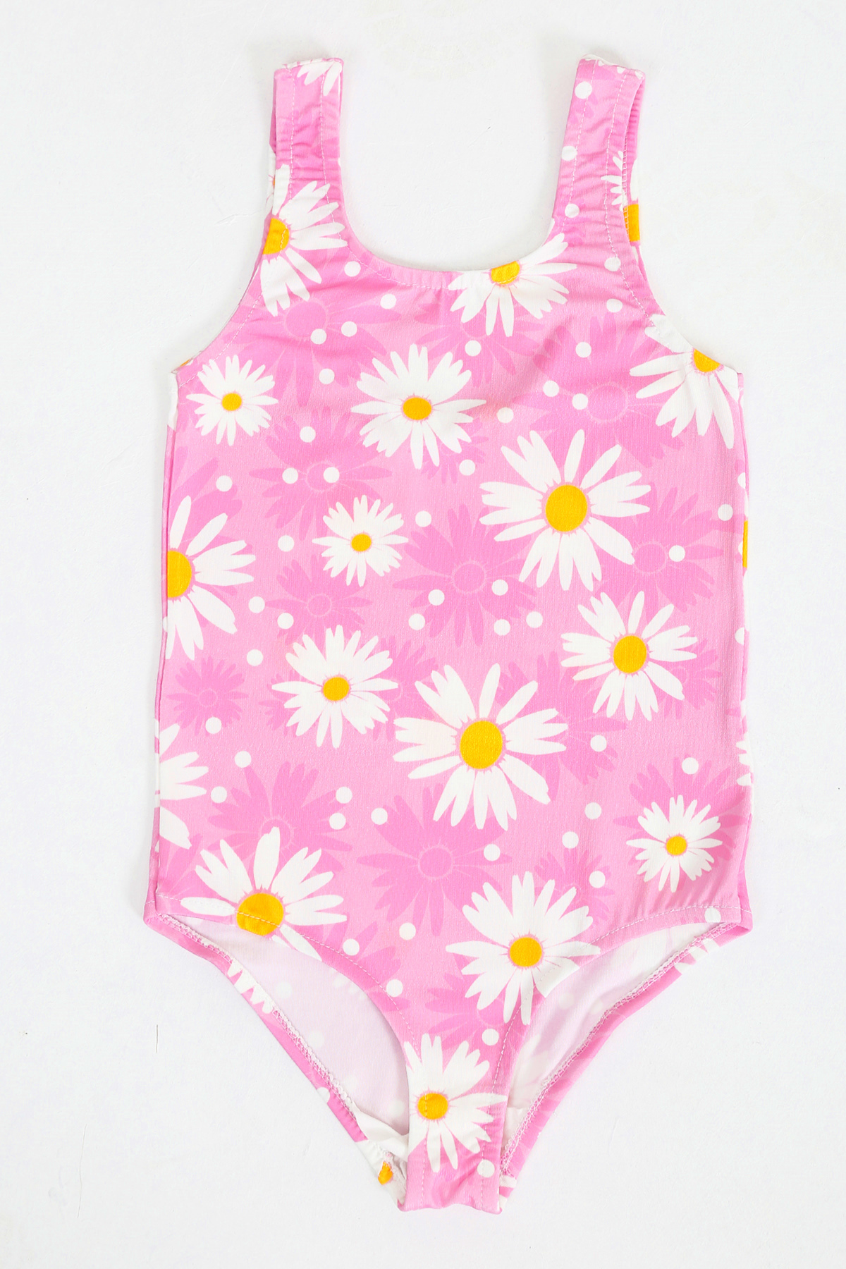 FırsatYeri Kız Çocuk Mayo Pembe Beyaz Papatya Desenli Rahat Hızlı Kuruyan Mayo Deniz Havuz Plaj Mayosu fotoğrafı 3 (önizleme)