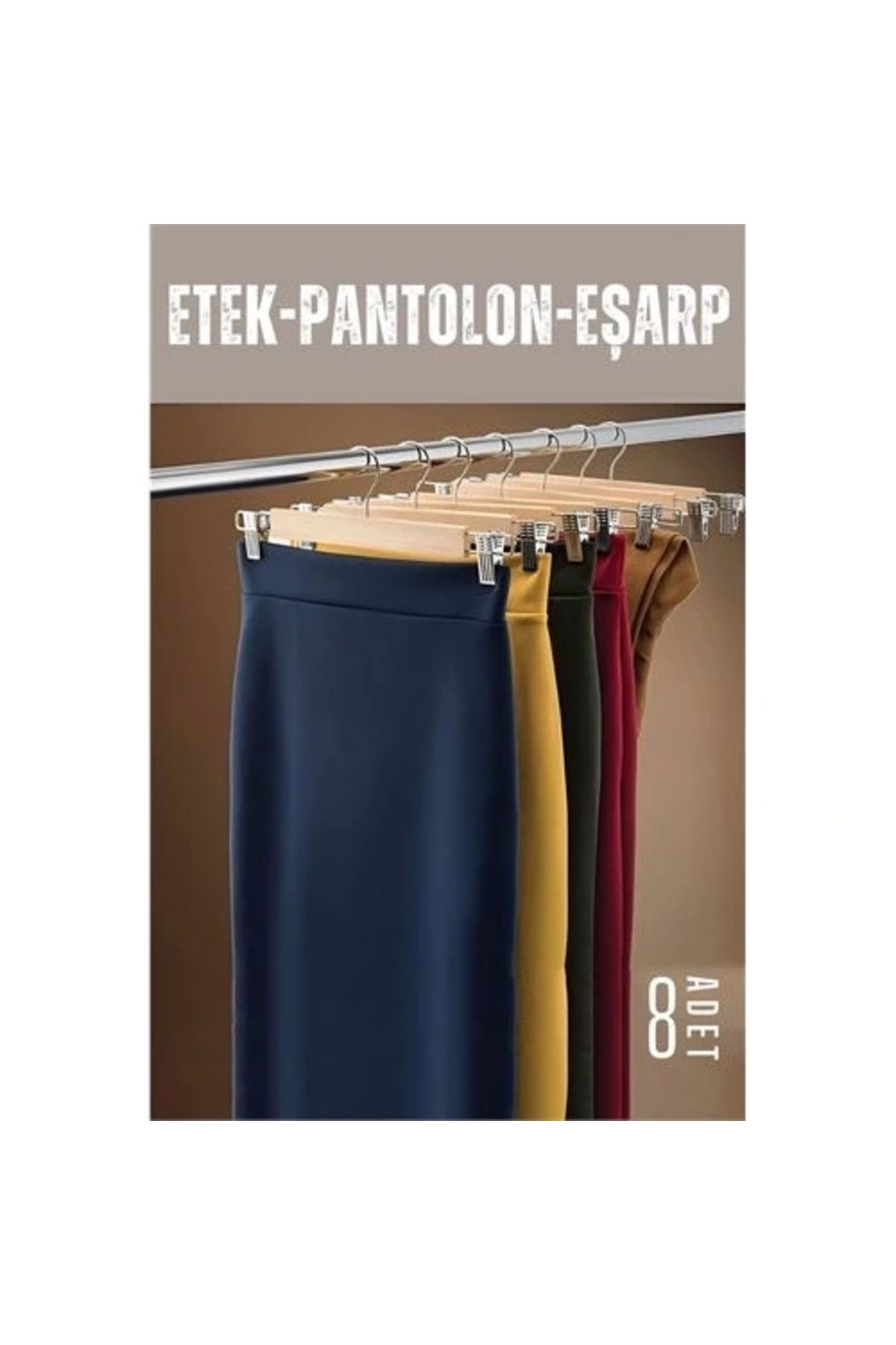 STOREMAX Etek Pantolon Eşarp Kıskaçlı Askı 8 Adet Ahşap