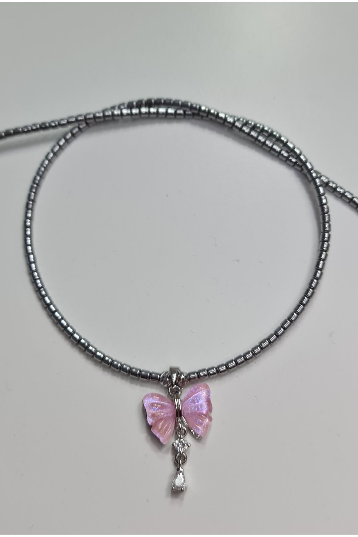 QUVARS SHOP Pembe Kurdelalı Hematit Kolye