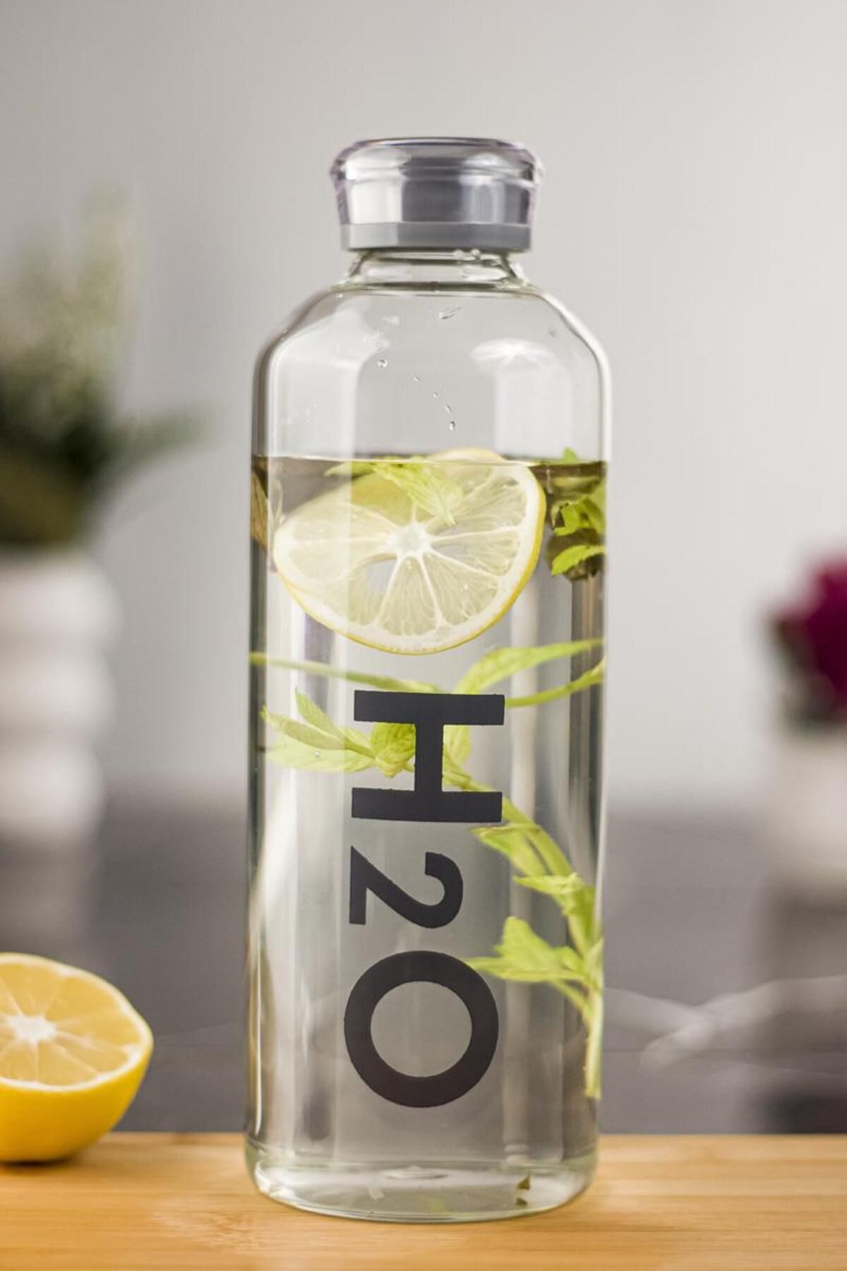 Shop58 H2o Borosilikat Cam Matara Vakum Kapaklı Su Şişesi Suluk Gri 1000 ML