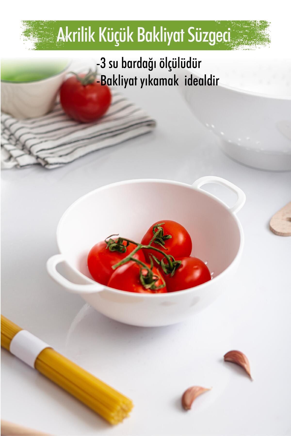 Shop58 Akrilik Beyaz Mini Pirinç Süzgeçi & Bakliyat Süzgeçi (3 Su Bardağı Ölçülü)
