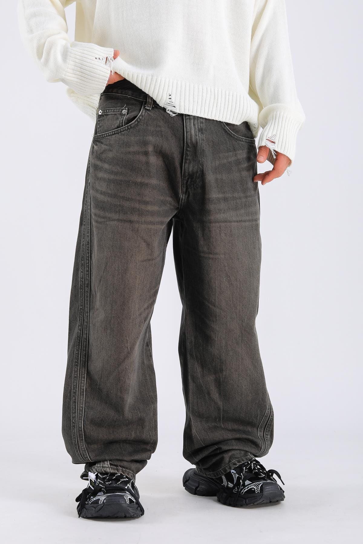 Jr.Crime Acid Wash Dikiş Detay Kahve Baggy Jean Pantolon P1110