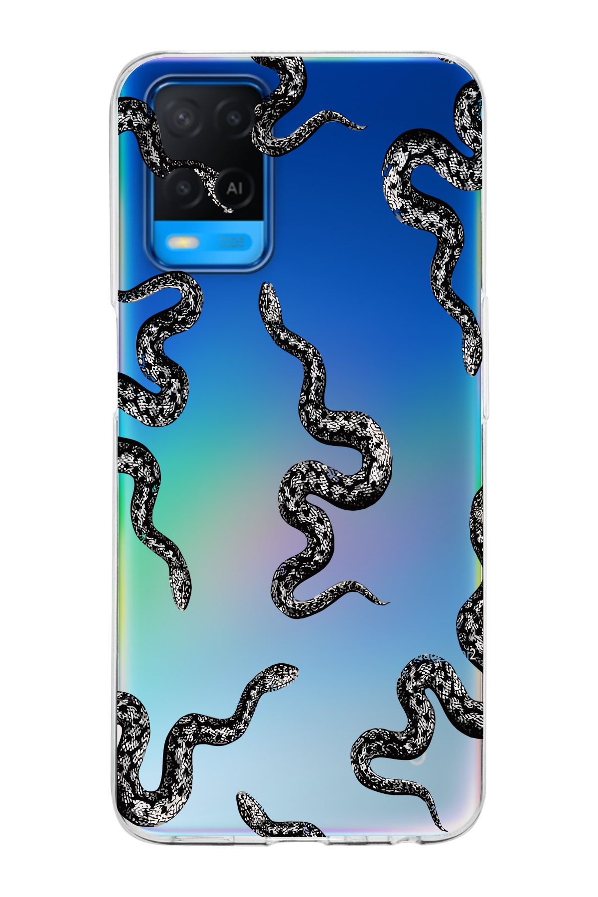 moonset Oppo A54 Uyumlu Yılan Tasarımlı Baskılı Şeffaf Telefon Kılıfı