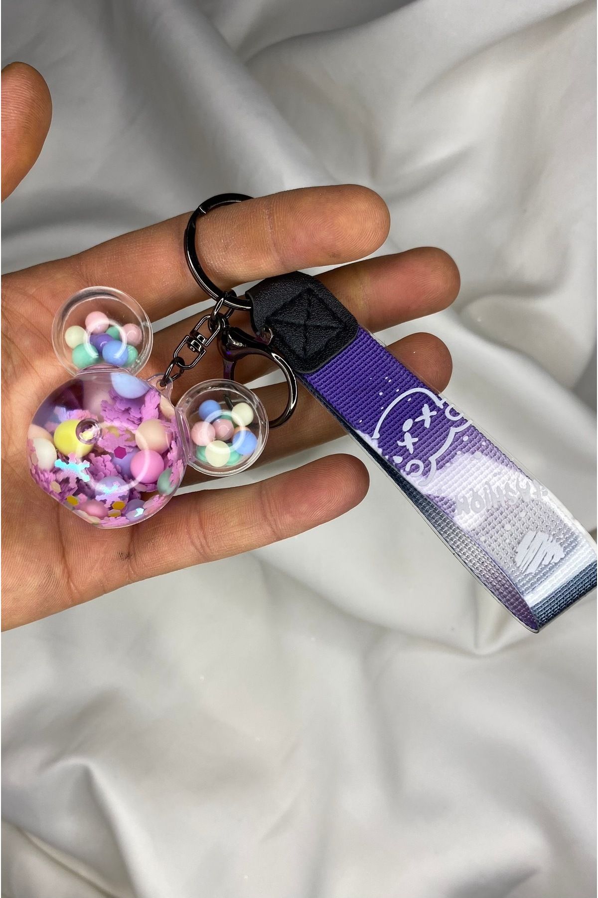 nss sky rock Minnie Mouse Sıvı Dolu Boncuk Ve Süs Detaylı Anahtarlık Ve Çanta Aksesuarı