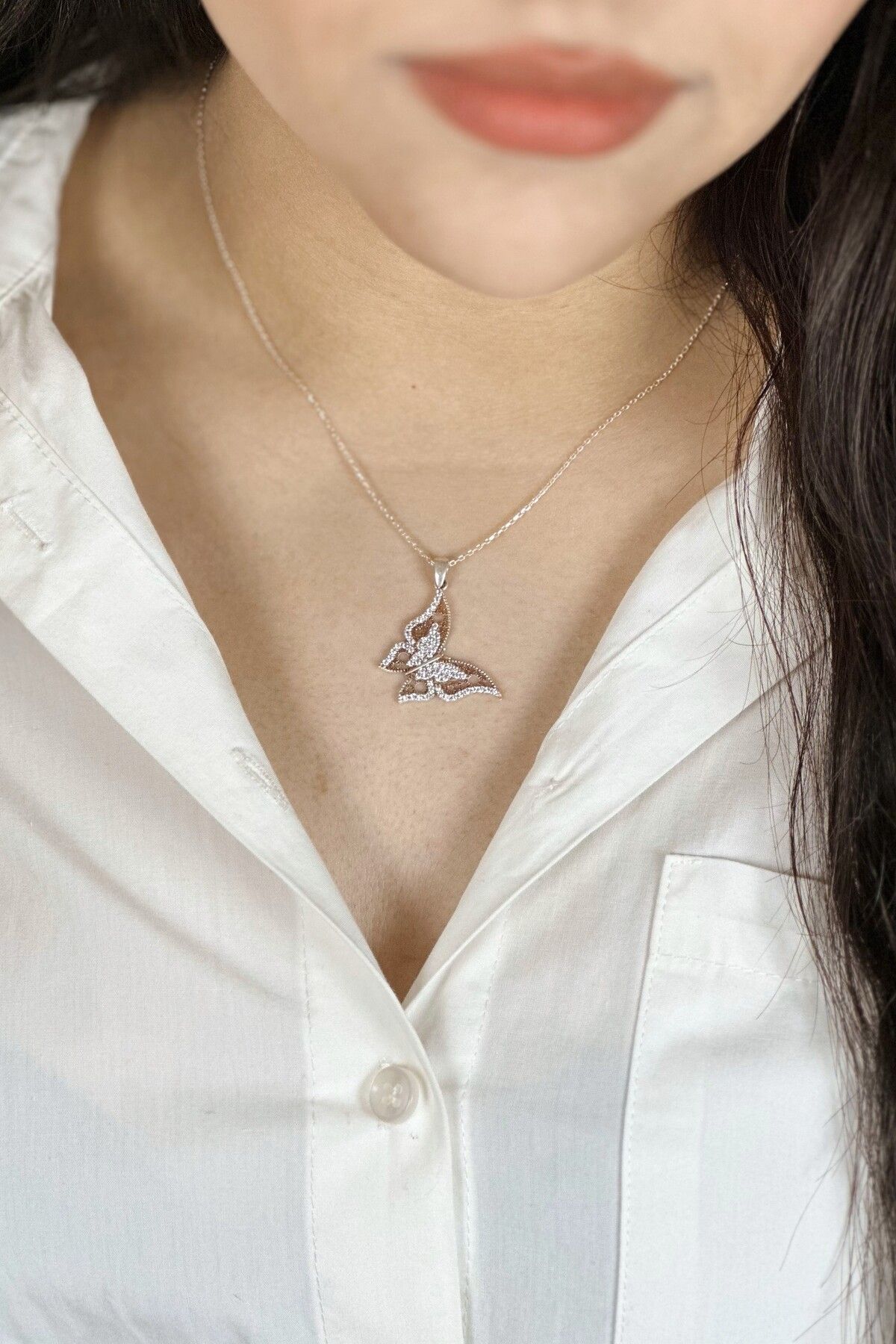 BEMUU STORE 925 Ayar Gümüş Kelebek Figürlü Kolye