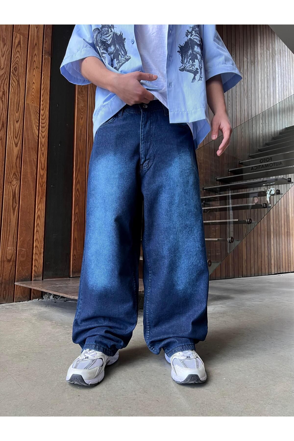 Jr.Crime Koyu Mavi Yıkama Efektli Baggy Jean Pantolon