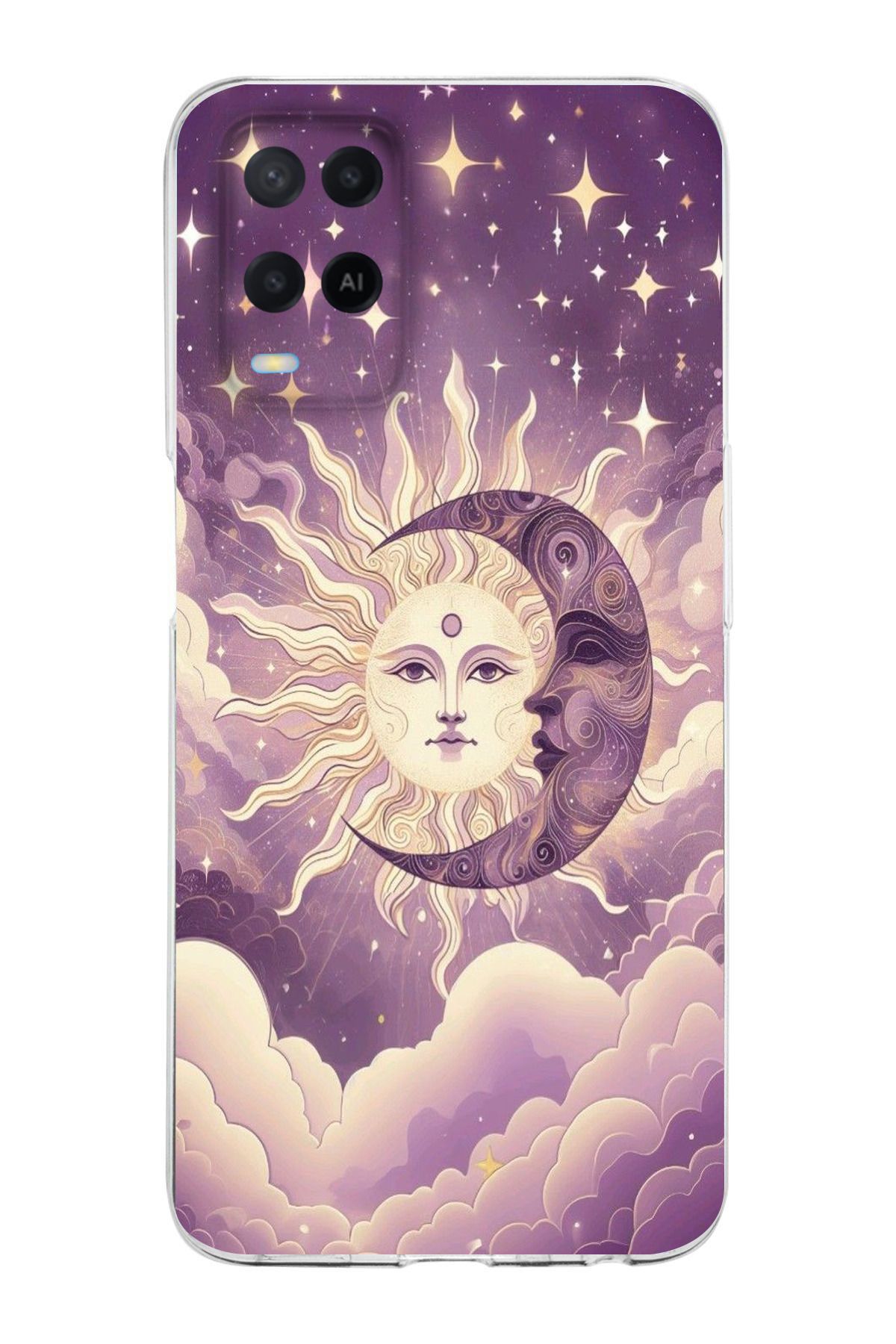 moonset Oppo A54 Uyumlu Ay ve Güneş Tasarımlı Baskılı Şeffaf Telefon Kılıfı
