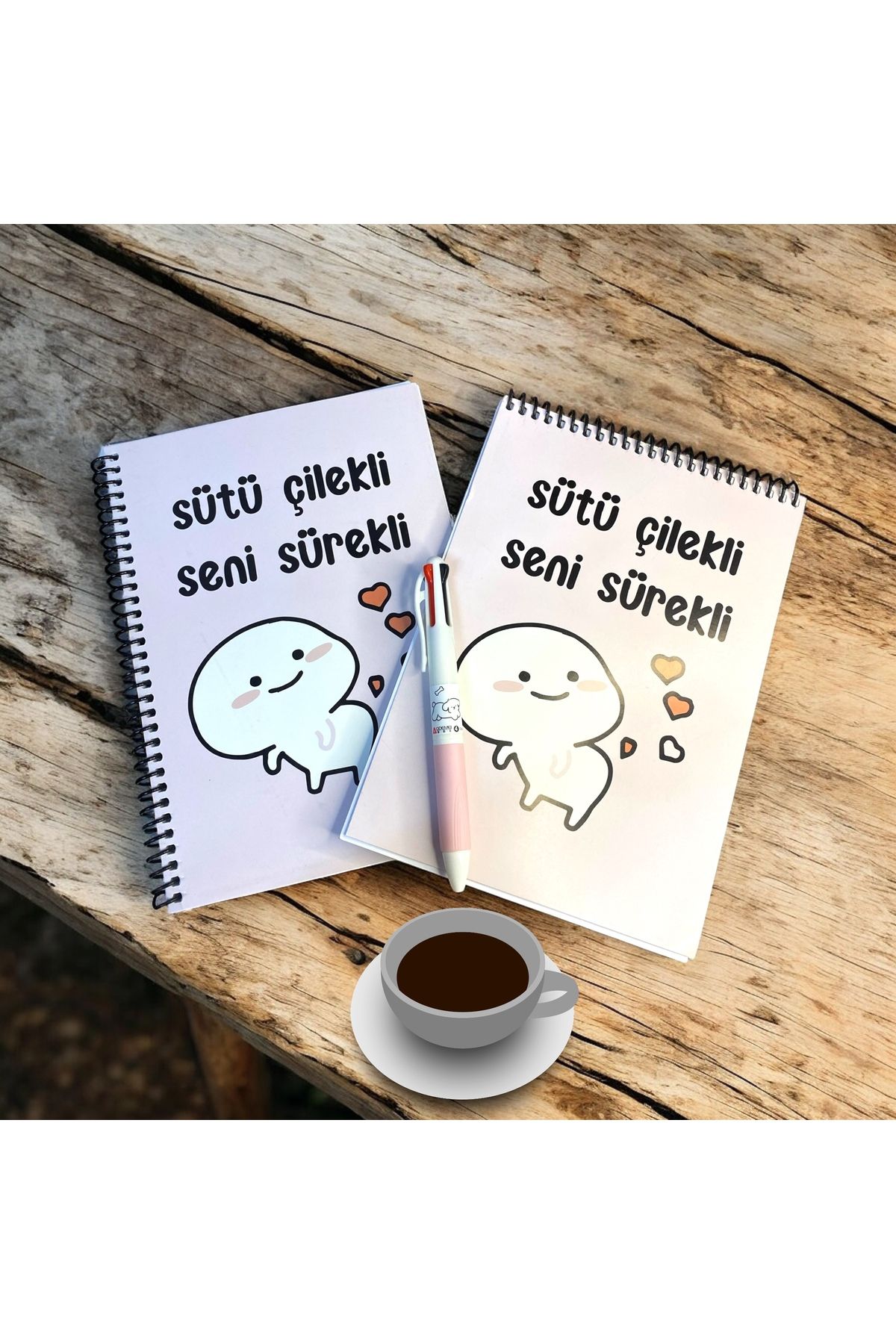 DKY SÜTÜ ÇİLEKLİ SENİ SÜREKLİ İKİLİ DEFTER KALEM SET A5