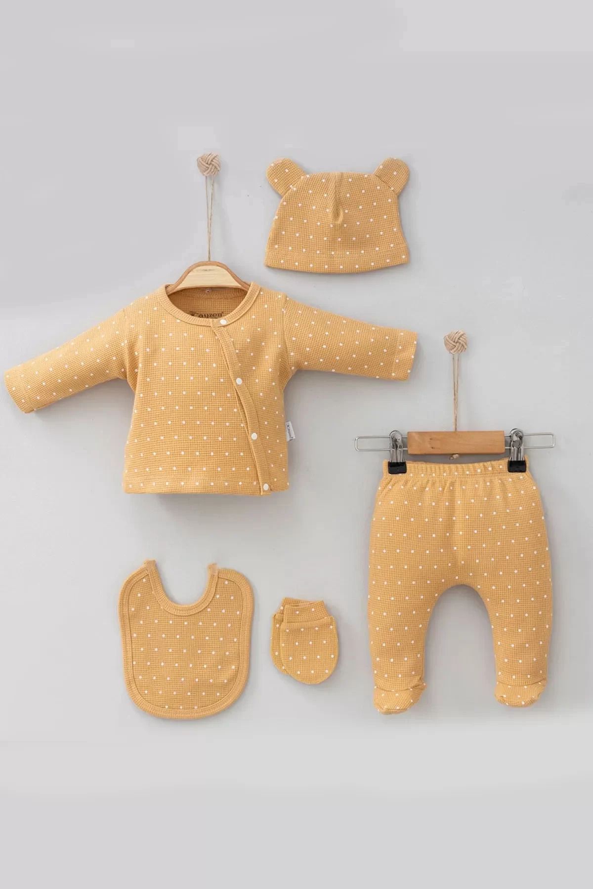 Shop58 Puantiye Desenli % 100 Pamuk Kız Bebek Hastane Çıkış Seti