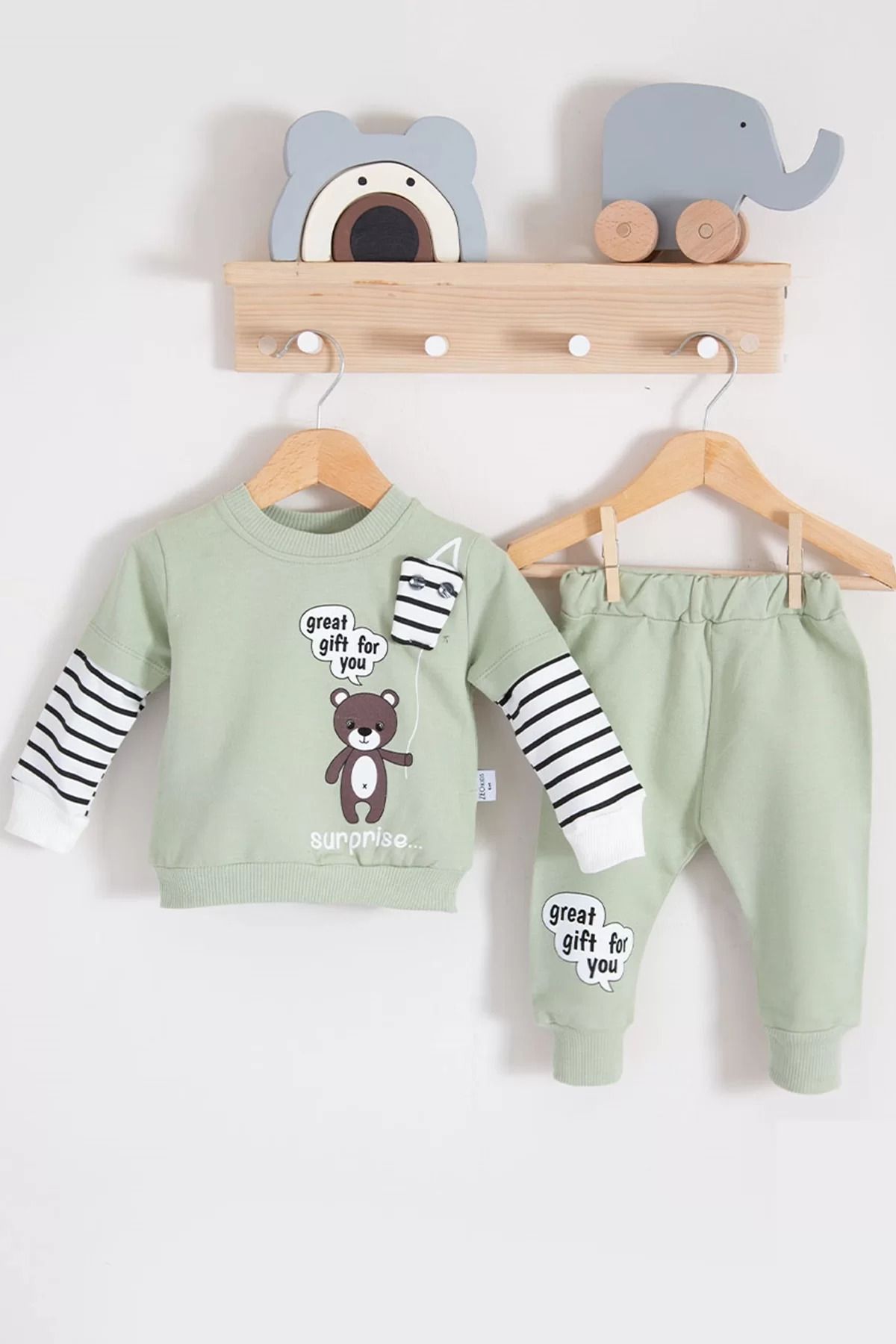 Shop58 Gift For You Desenli 2'li % 100 Pamuk Erkek Bebek Takımı