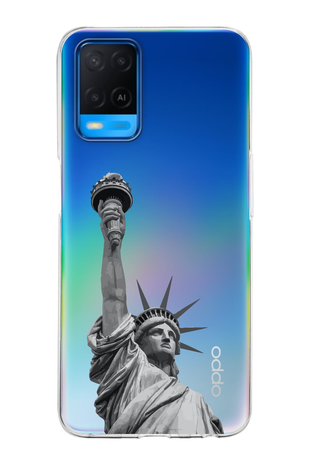 moonset Oppo A54 Uyumlu Özgürlük Heykeli Tasarımlı Baskılı Şeffaf Telefon Kılıfı