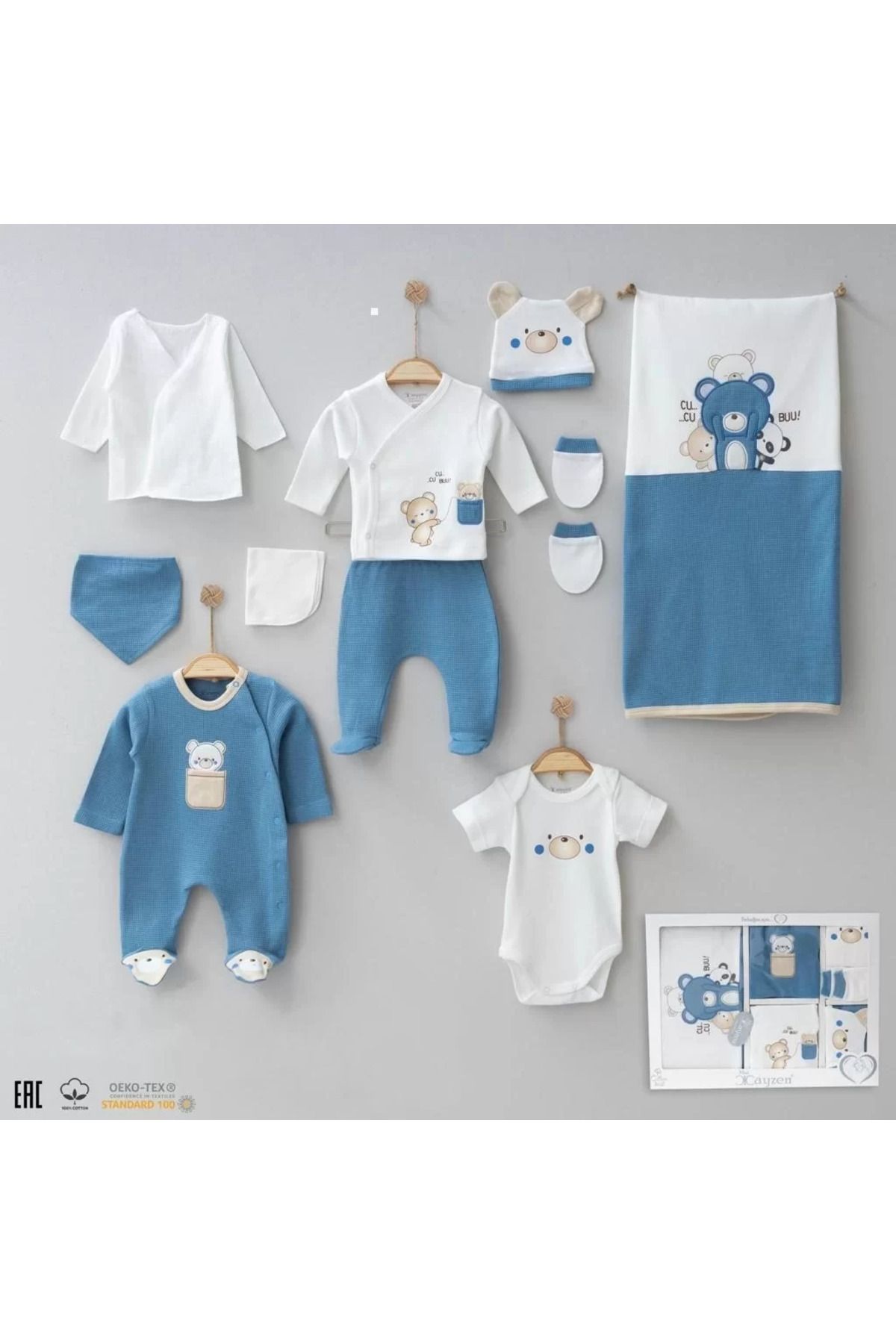 Shop58 Bebek Waffle Ayıcık Desenli 10'lu Kutulu Hastane Çıkışı Seti Kutulu